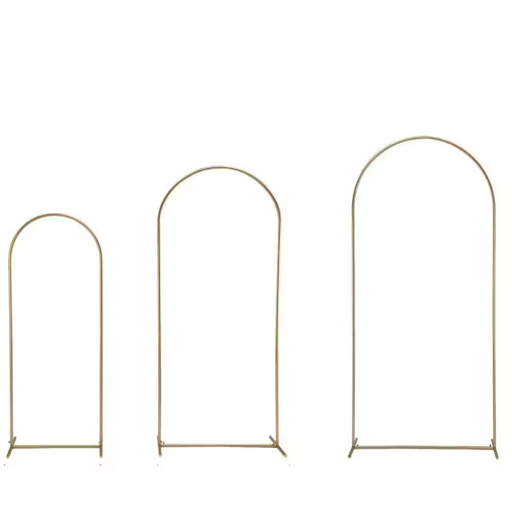 Metal Arch Backdrop Stand Set of 3 Light Gold 6.6 Ft. 5.9 Ft. 4.9 Ft. for Weddin
