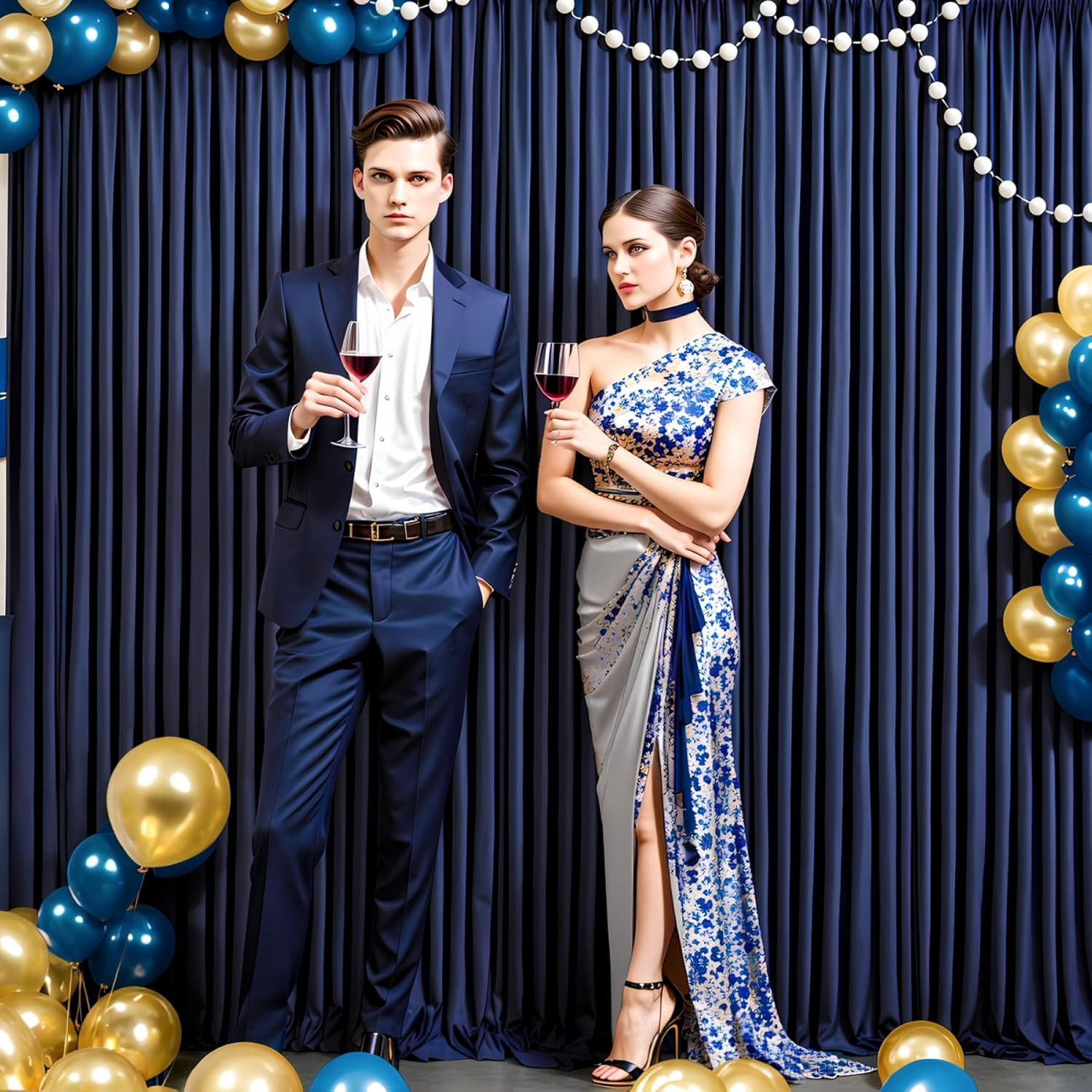 20ft x 10ft Navy Blue Wrinkle-Free Backdrop Curtain for Events & Photos