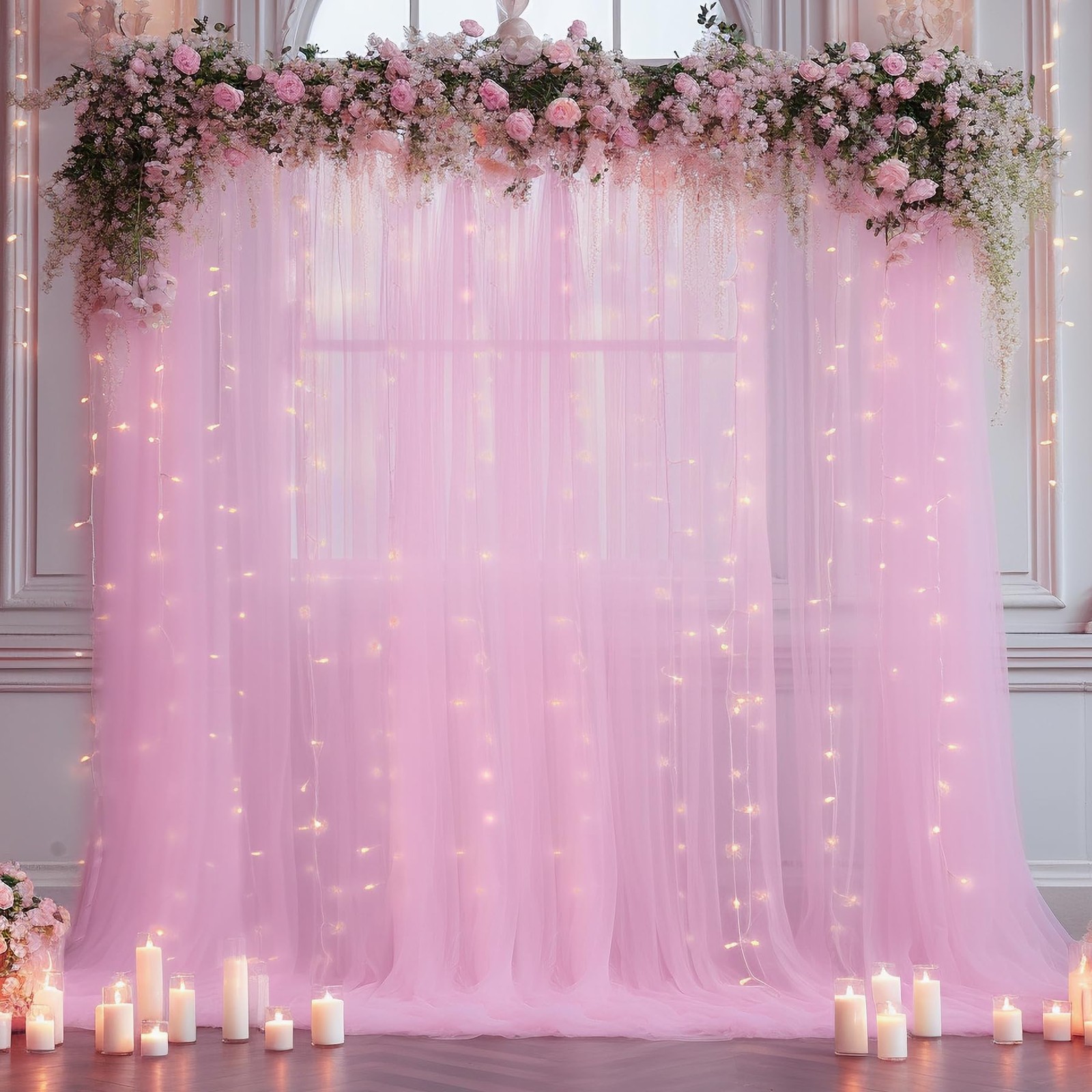 108ft Pink Tulle Curtain Backdrop Lights String Sheer Drapes Wedding Party
