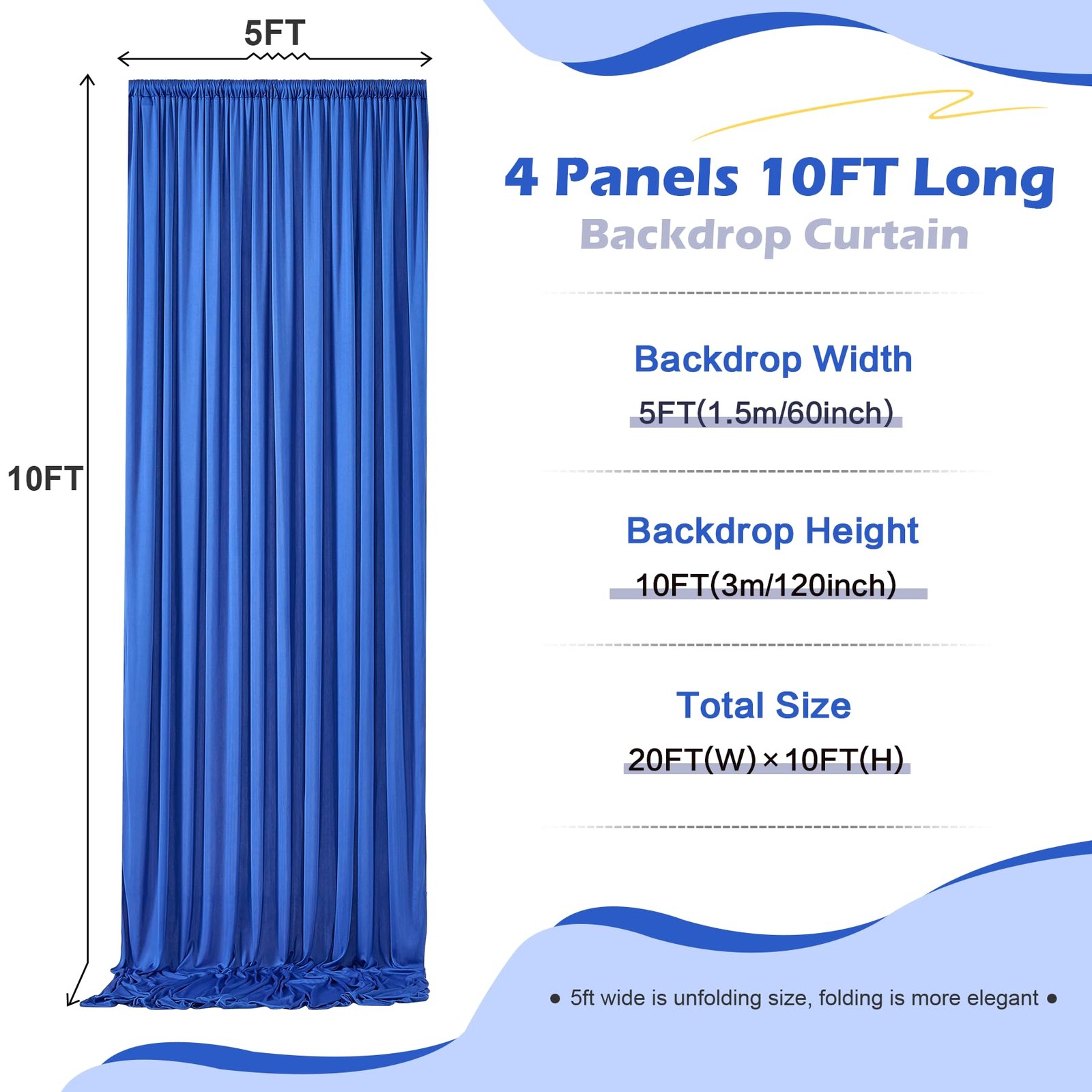 20ft×10ft Wrinkle Free Royal Blue Backdrop Curtain for Parties, 4 Panels 5×10…