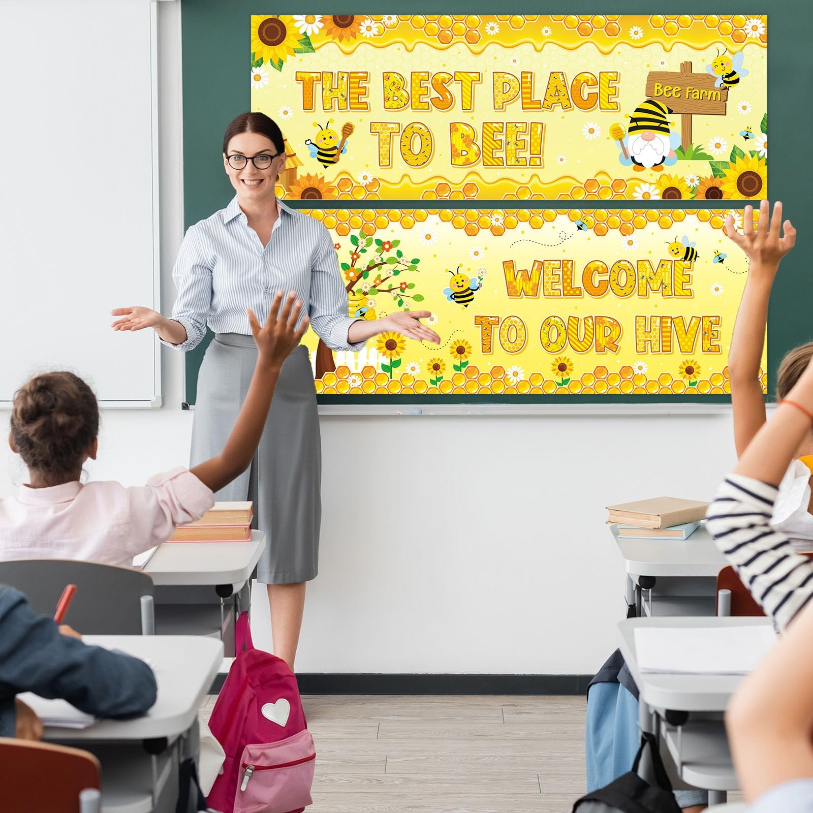 2 Pcs Bee Classroom Decorations Banner Bumble Bee Sunflower Banner Daisy Flow…
