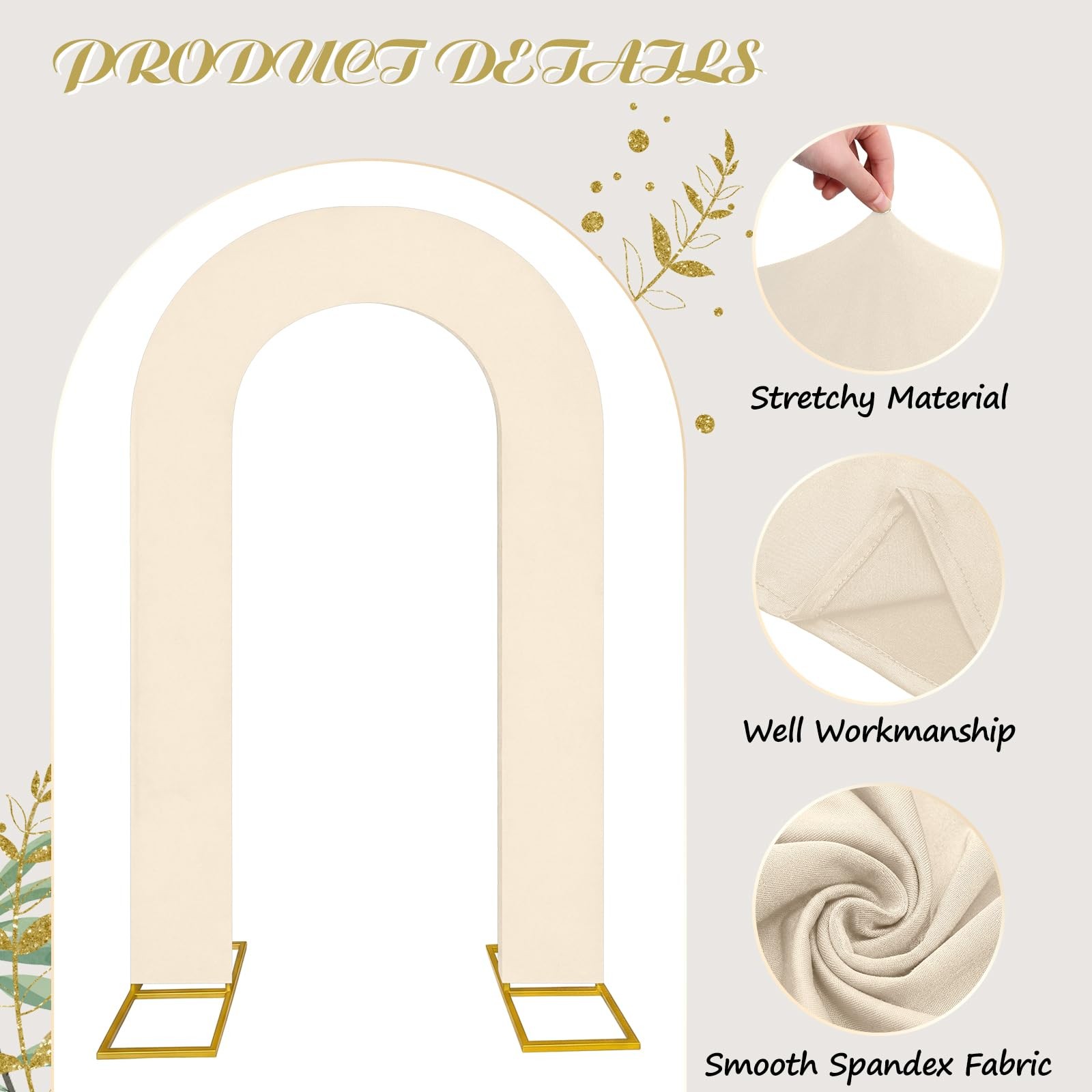 8 feet Open Arch Backdrop Cover Beige Spandex Fitted Round Top Wedding Arches…