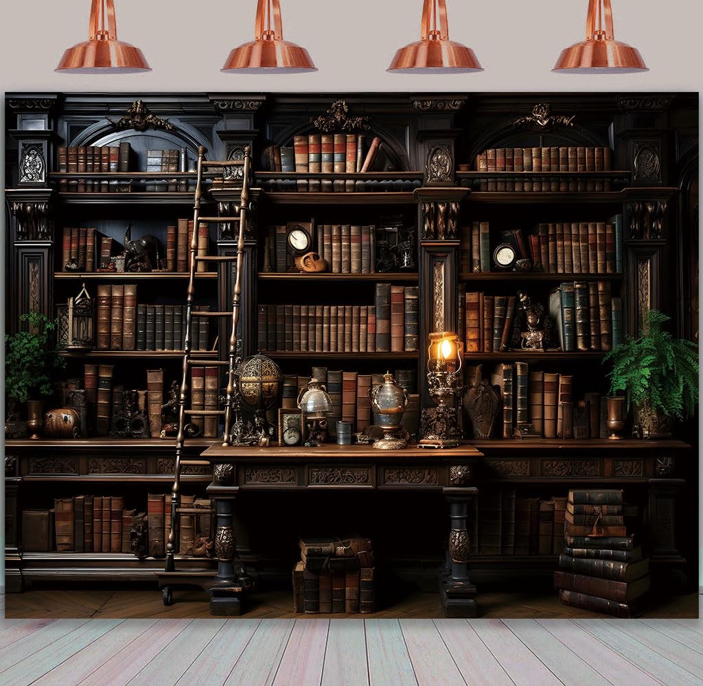 BINQOO Medieval Bookshelf Backdrop Bookcase Photography 7x5FT, Black