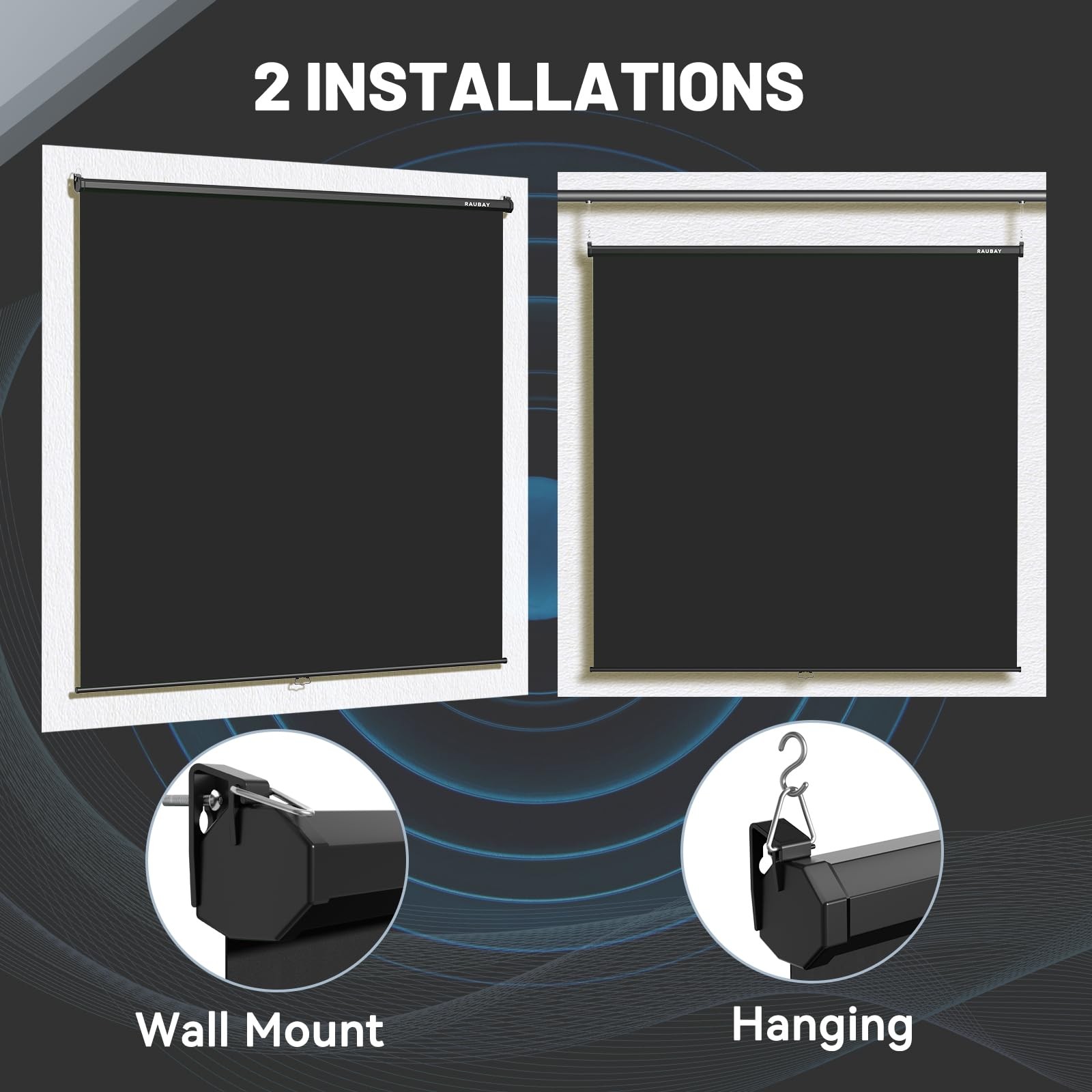 RAUBAY Retractable Pull Down Black Screen Wider(78.7 x 86.6in),