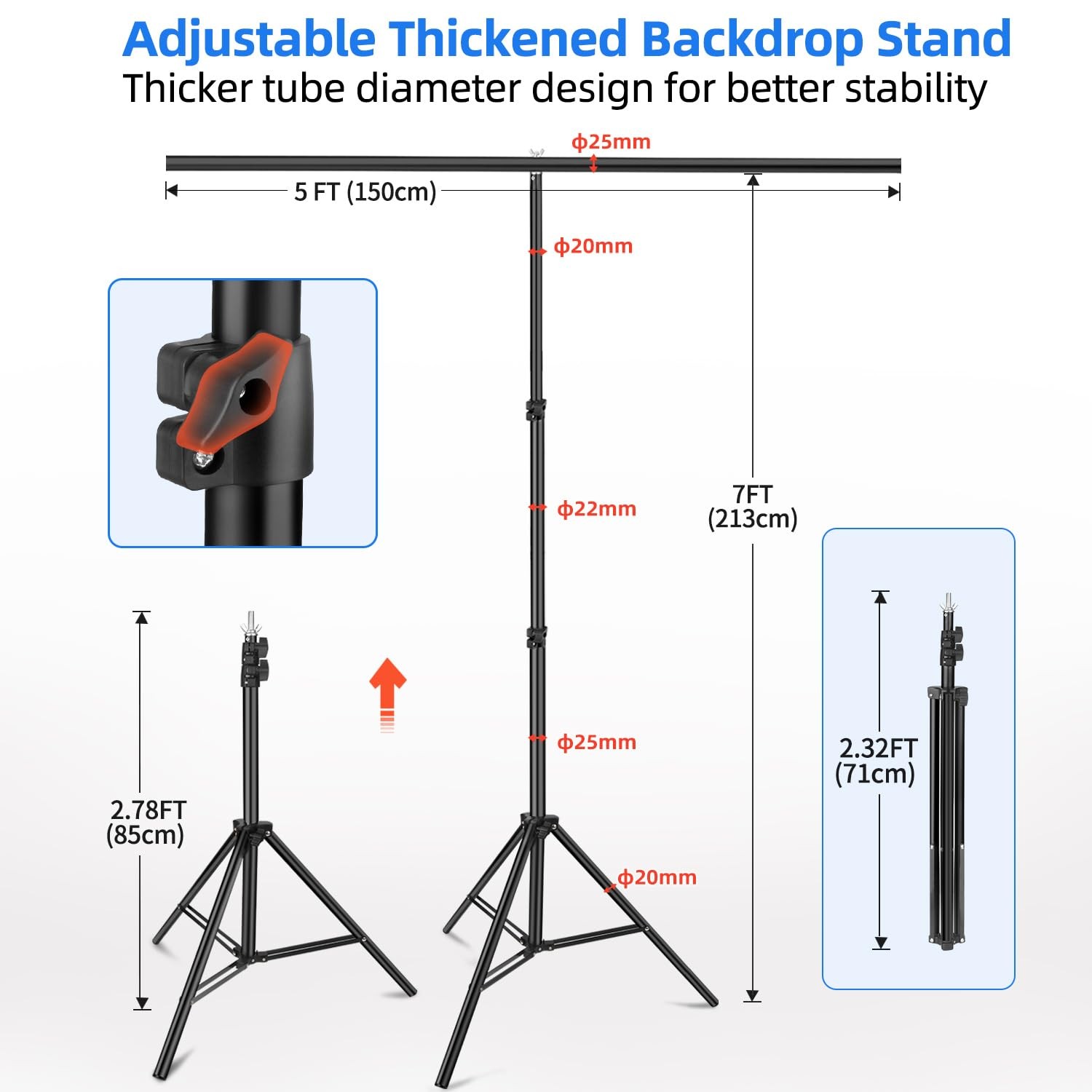 Blue Green Screen Backdrop Kit 2in1 7x5ft Stand 6.5x5ft Reversible Background
