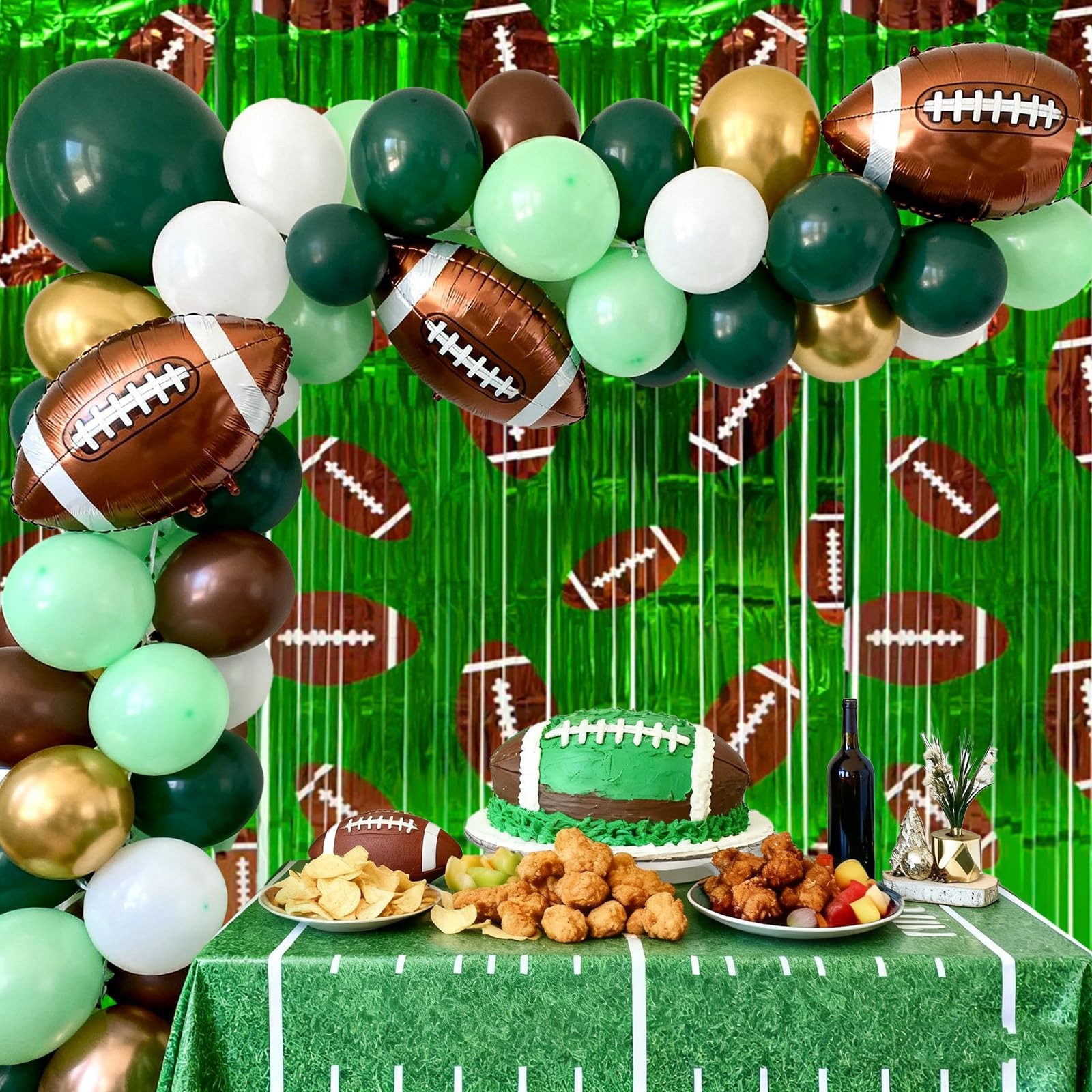 3 Pack Football Party Decorations, Foil Fringe Curtain Backdrop 3.3×6.6 ft fo…