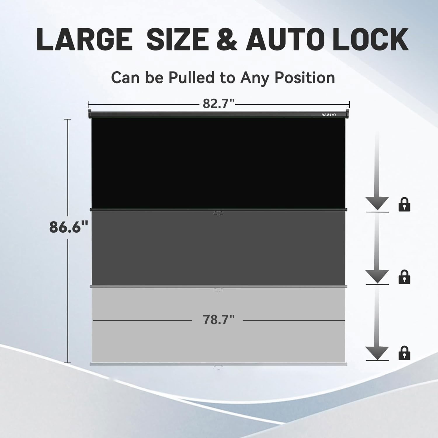 RAUBAY Retractable Pull Down Black Screen Wider(78.7 x 86.6in),