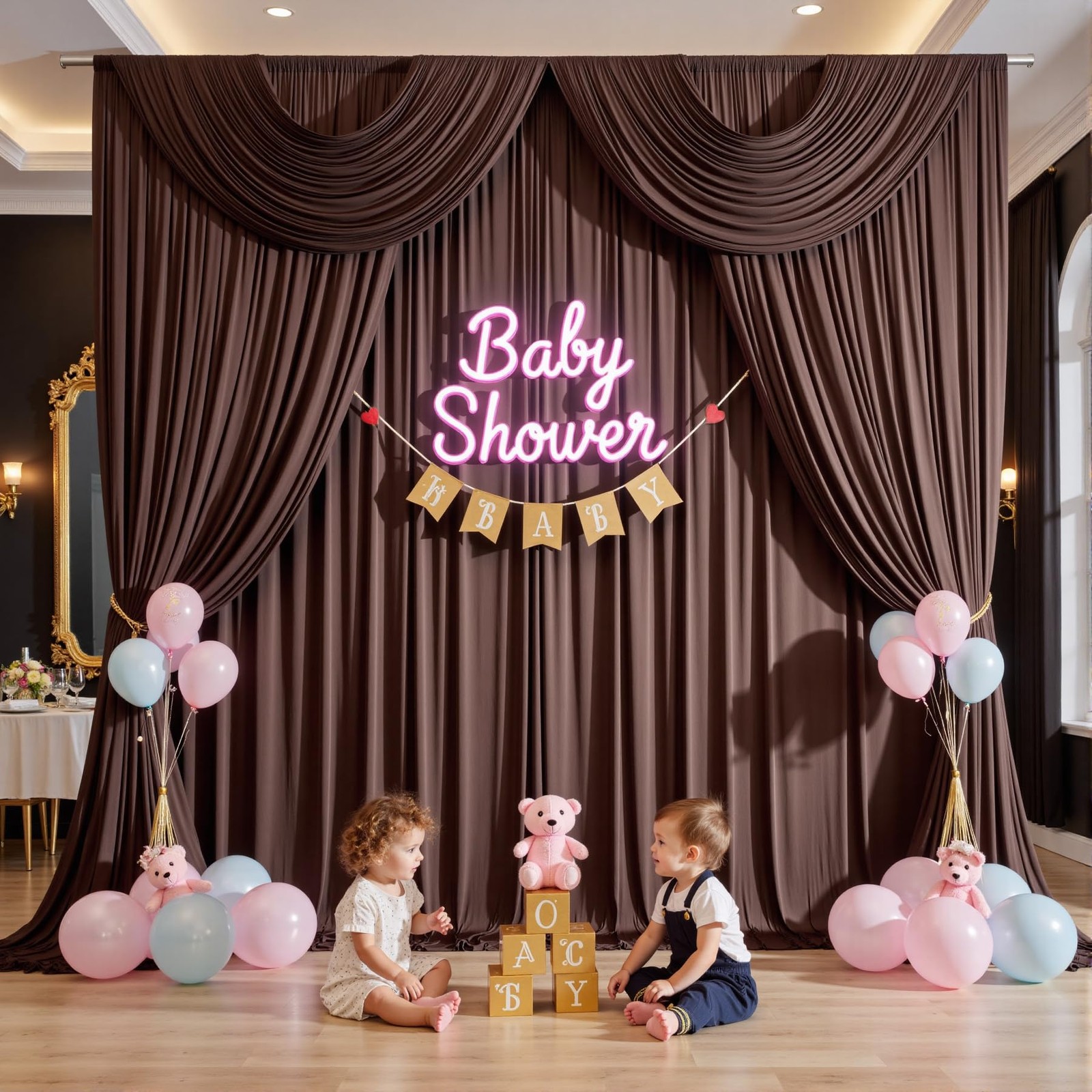 2 PCS 10×12 FT Brown Backdrop Curtains Wrinkle Free Polyester Photography Drapes