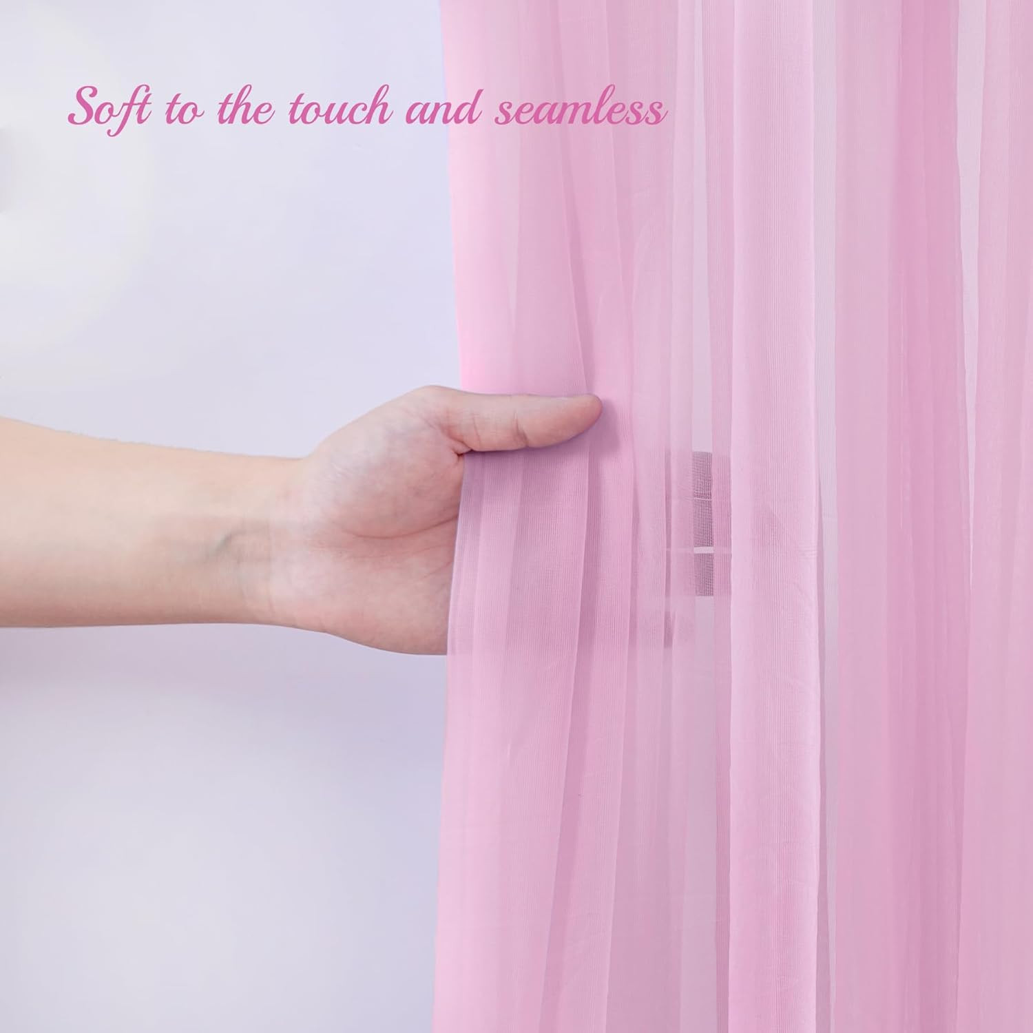 10X10Ft Pink Tulle Backdrop Curtain with Lights String for Parites, Sheer Backdr