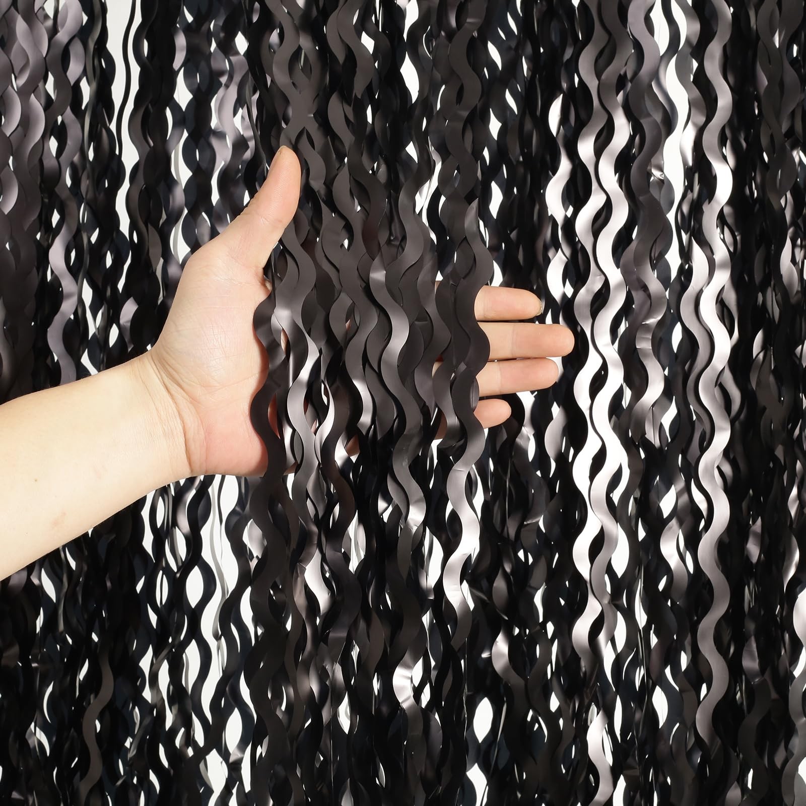 4 Pack 3.3×6.6 Ft Black Foil Fringe Curtains Party Decor Streamer Backdrop