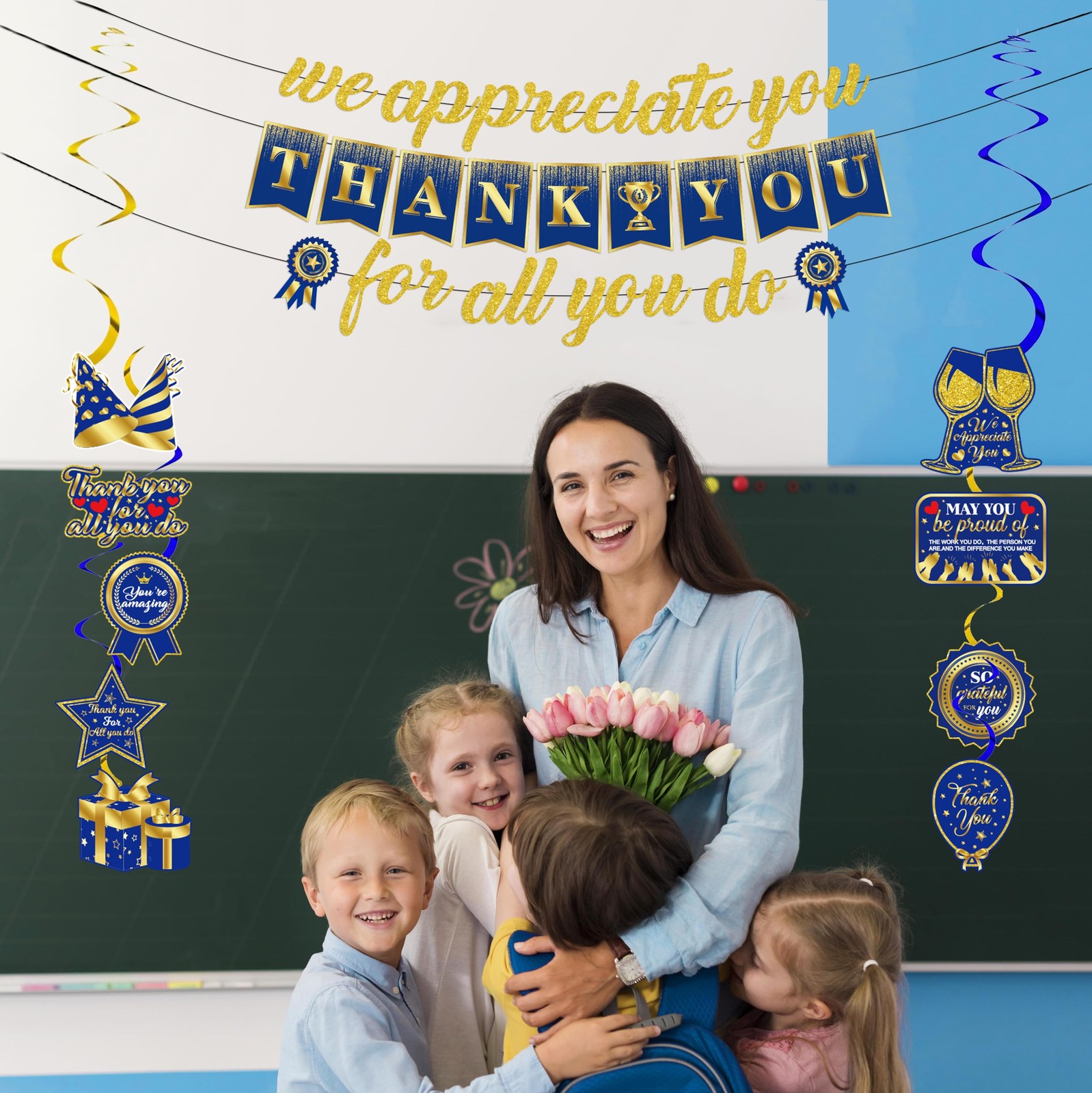 We Appreciate You Party Decorations, Blue Gold Banner and Tables Decorations …