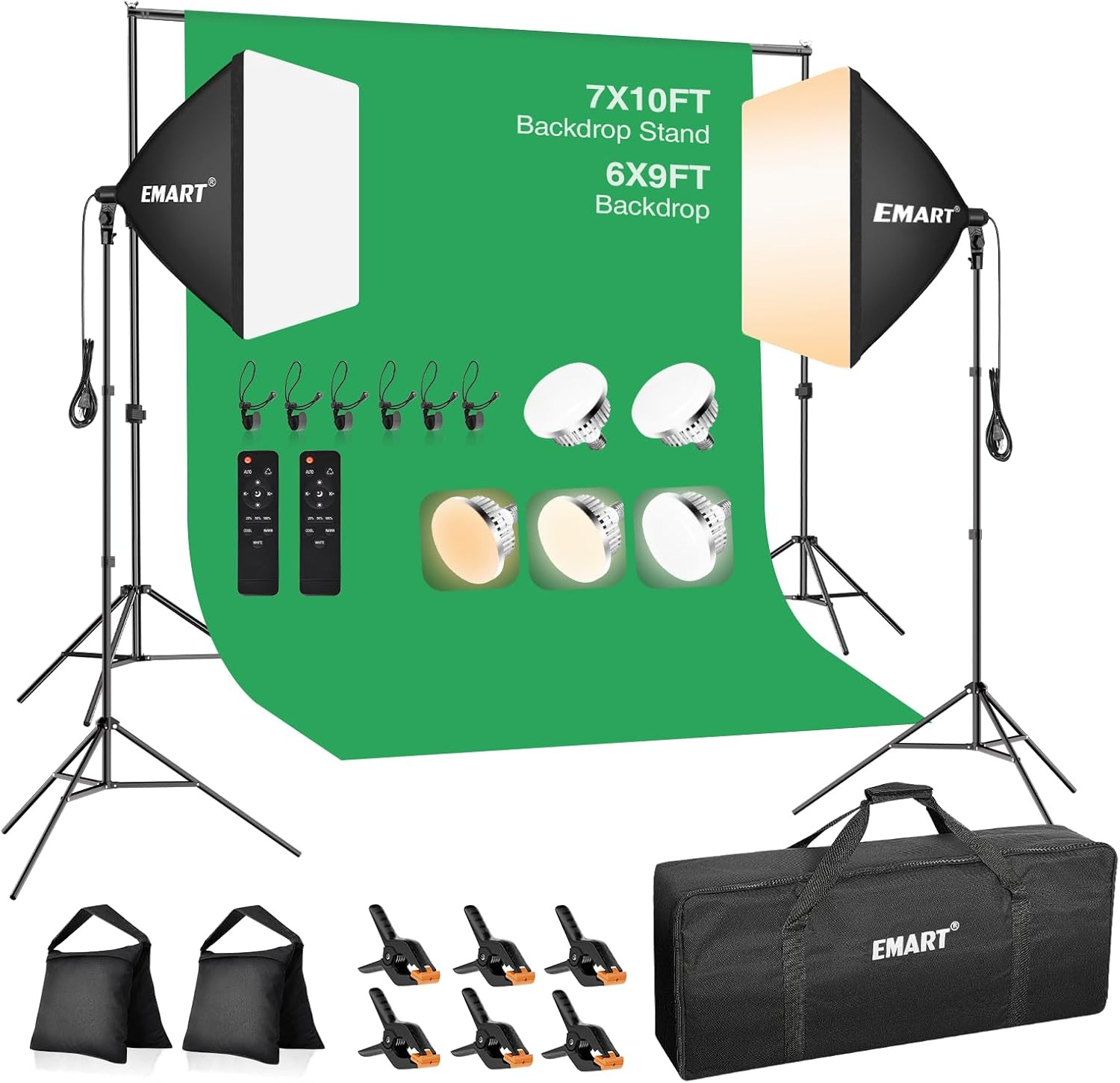Photography Lighting Kit, 7 X 10 FT Backdrop Stand with 6 X 9 FT Backdrop, Softb
