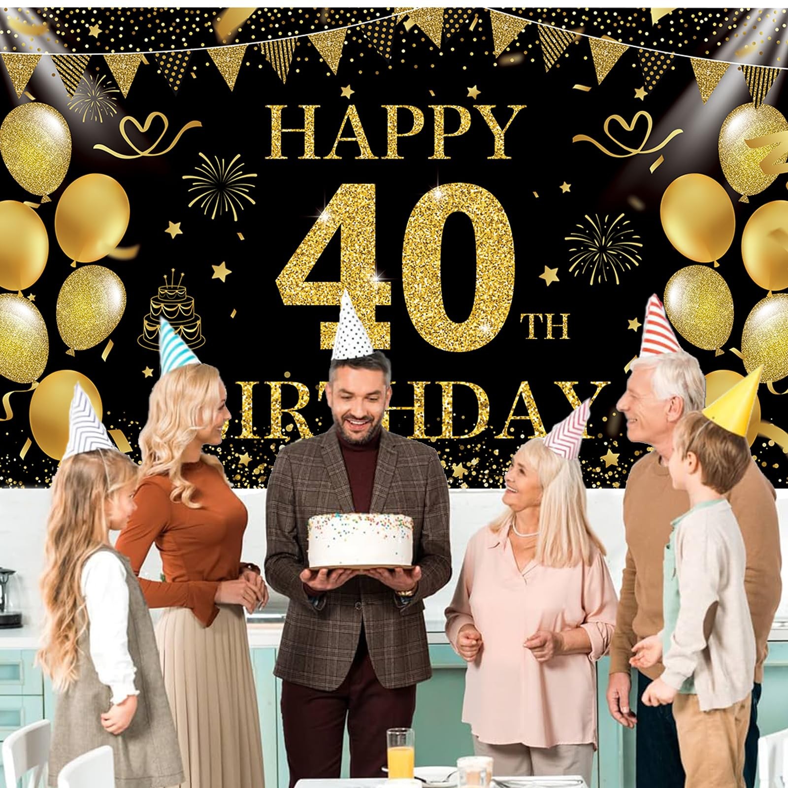 SMENGGIL Black Gold 40th Happy Birthday 72.8 inches x 43.3 inches,
