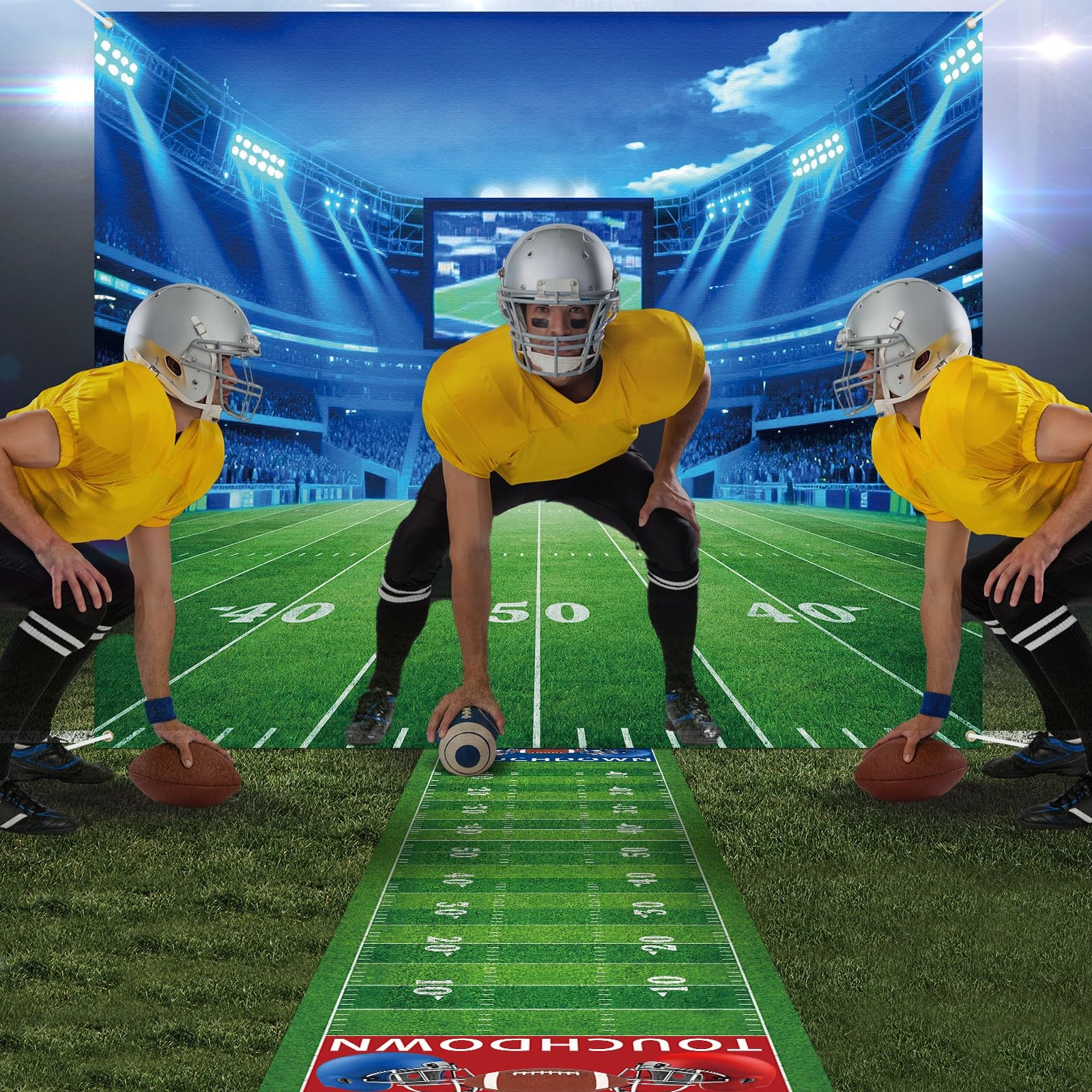 2 PCS Football Party Decoration 80″x60″ Field Backdrop 10 Ft Ball Floor Runner