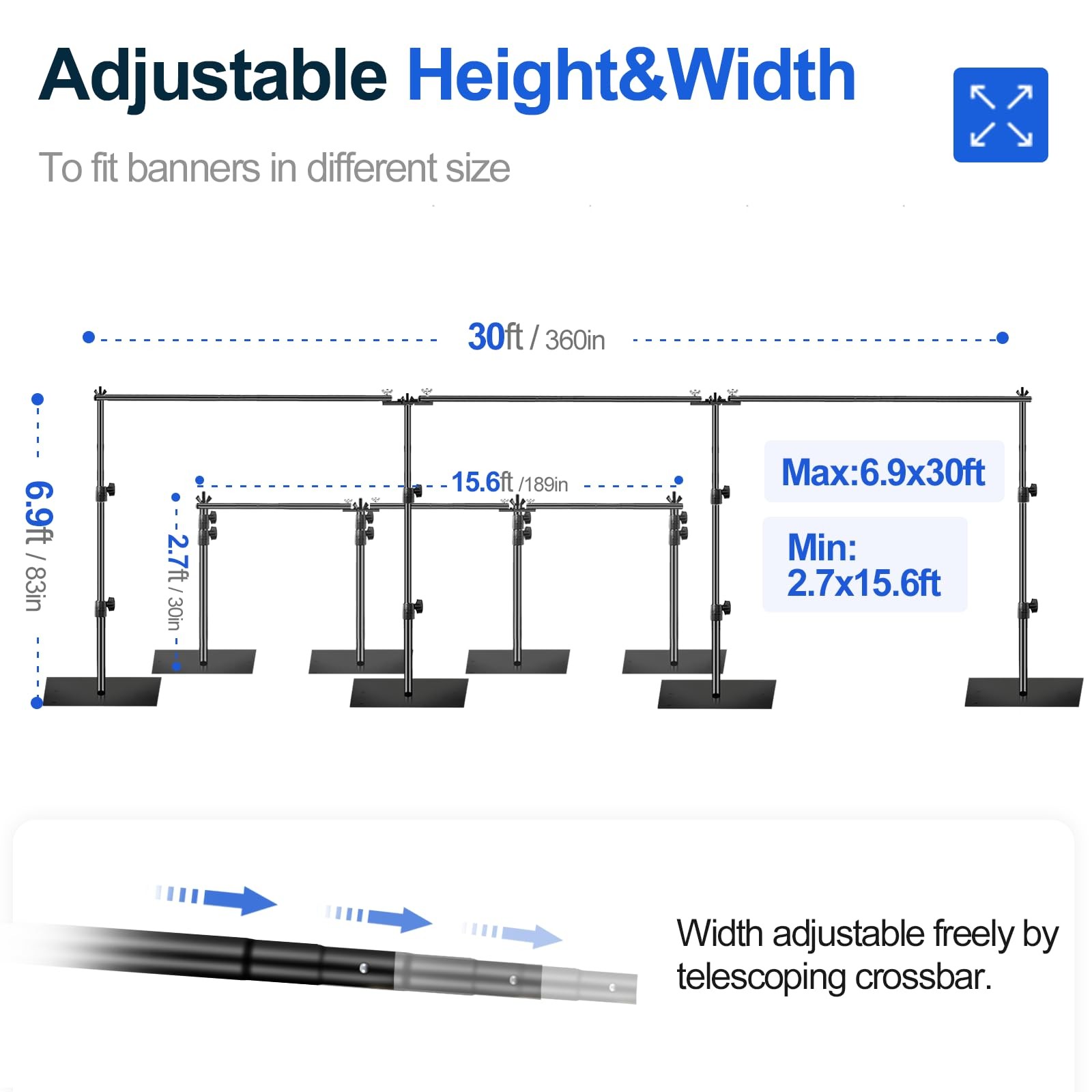 EMART 7x30ft(HxW) Photography Backdrop Stand for Parties, 7×30ft, black