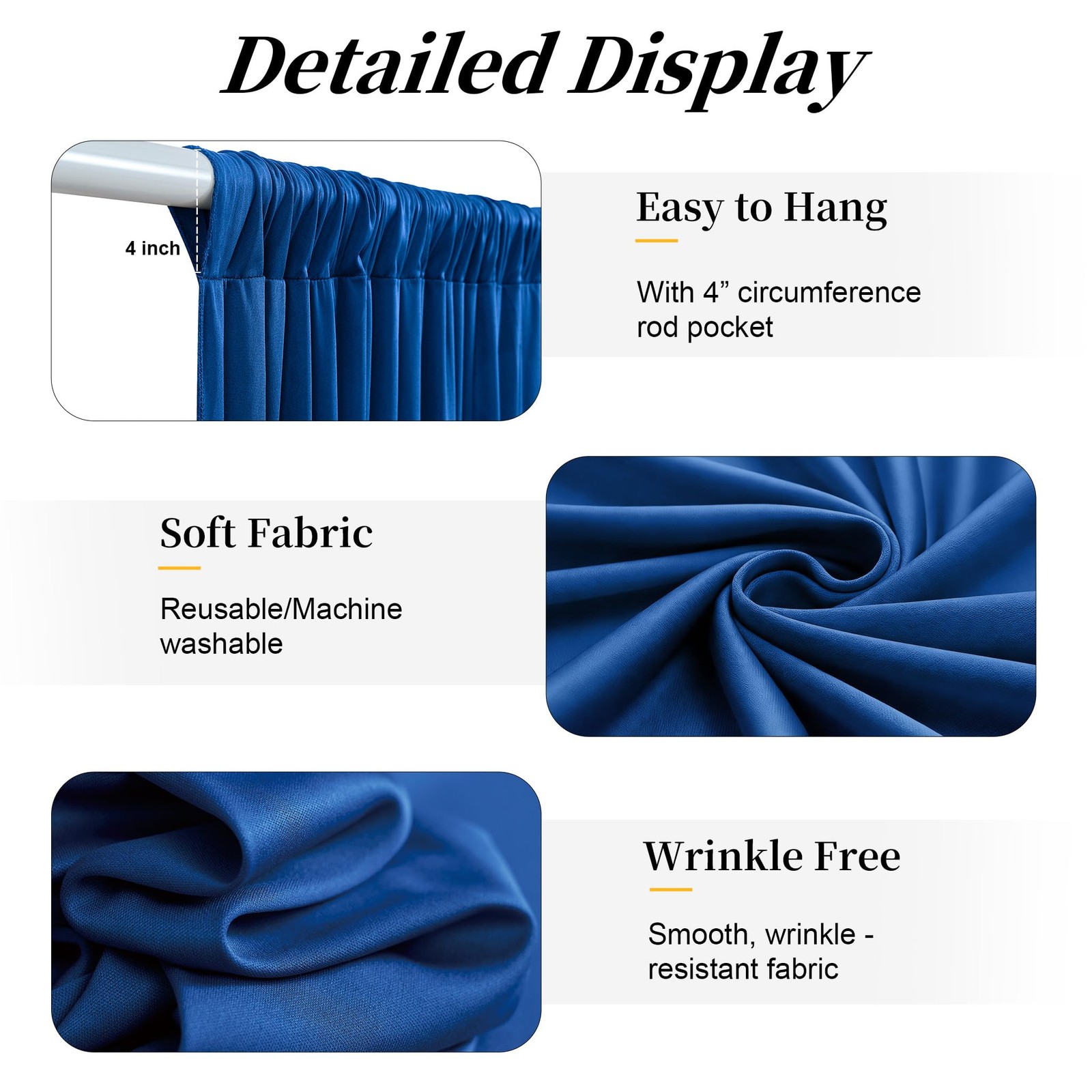 20ft x 14ft Royal Blue Backdrop Curtains, 4 Panels Wrinkle Free Soft Fabric D…