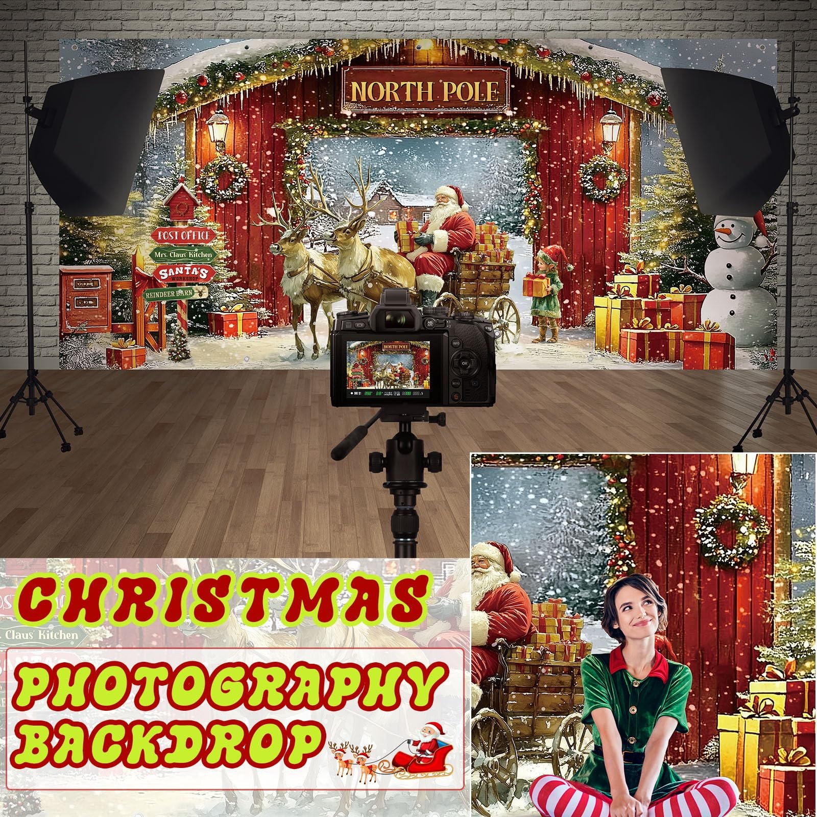 6 x 13 ft Christmas Garage Door Banner Cover North Pole Snowy Xmas Tree Photo…