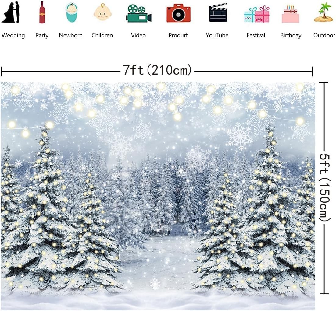 Winter Forest Photography Backdrop Glitter Snowy Pine Tree Scene Background
