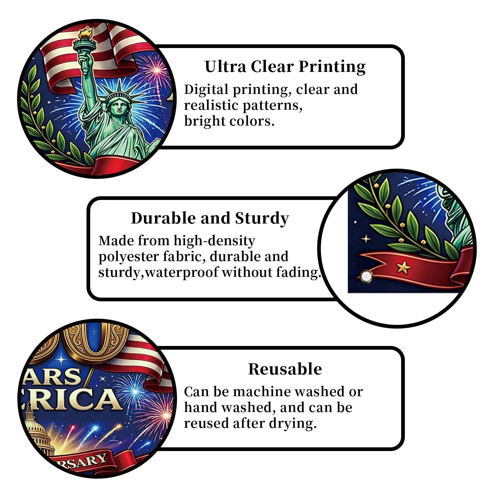 Large 250th Anniversary Flag Backdrop 1776-2026 4th of July Patriotic Banner