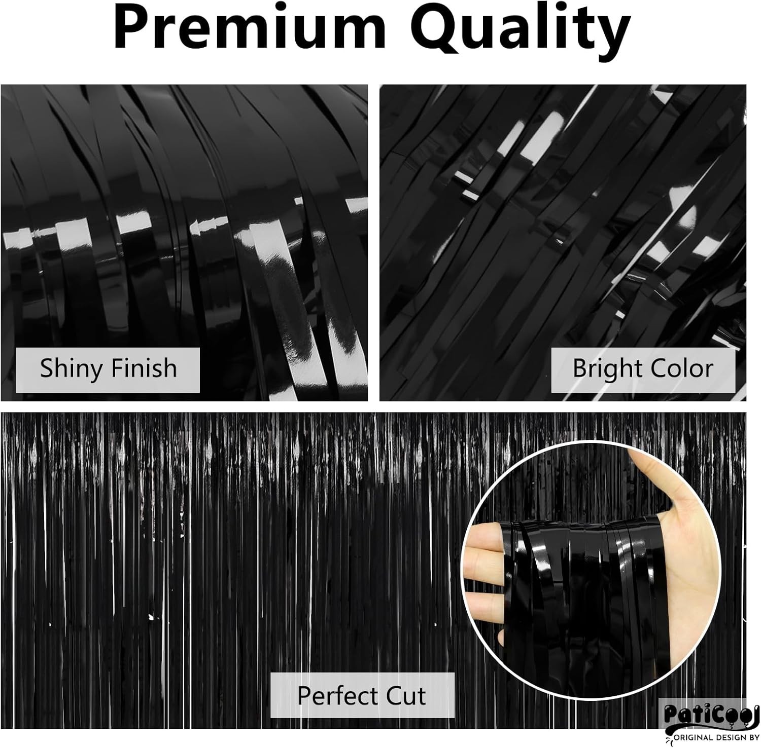 Thicken Black Tinsel Backdrop Curtains 2 Pack 3.2 x 8.2 FT, Black Streamers, …