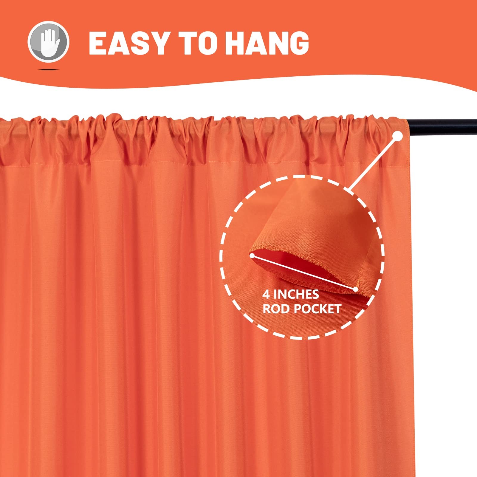 2 PCS Orange Backdrop Curtains 5x10ft Light Filtering Sliding Drapes