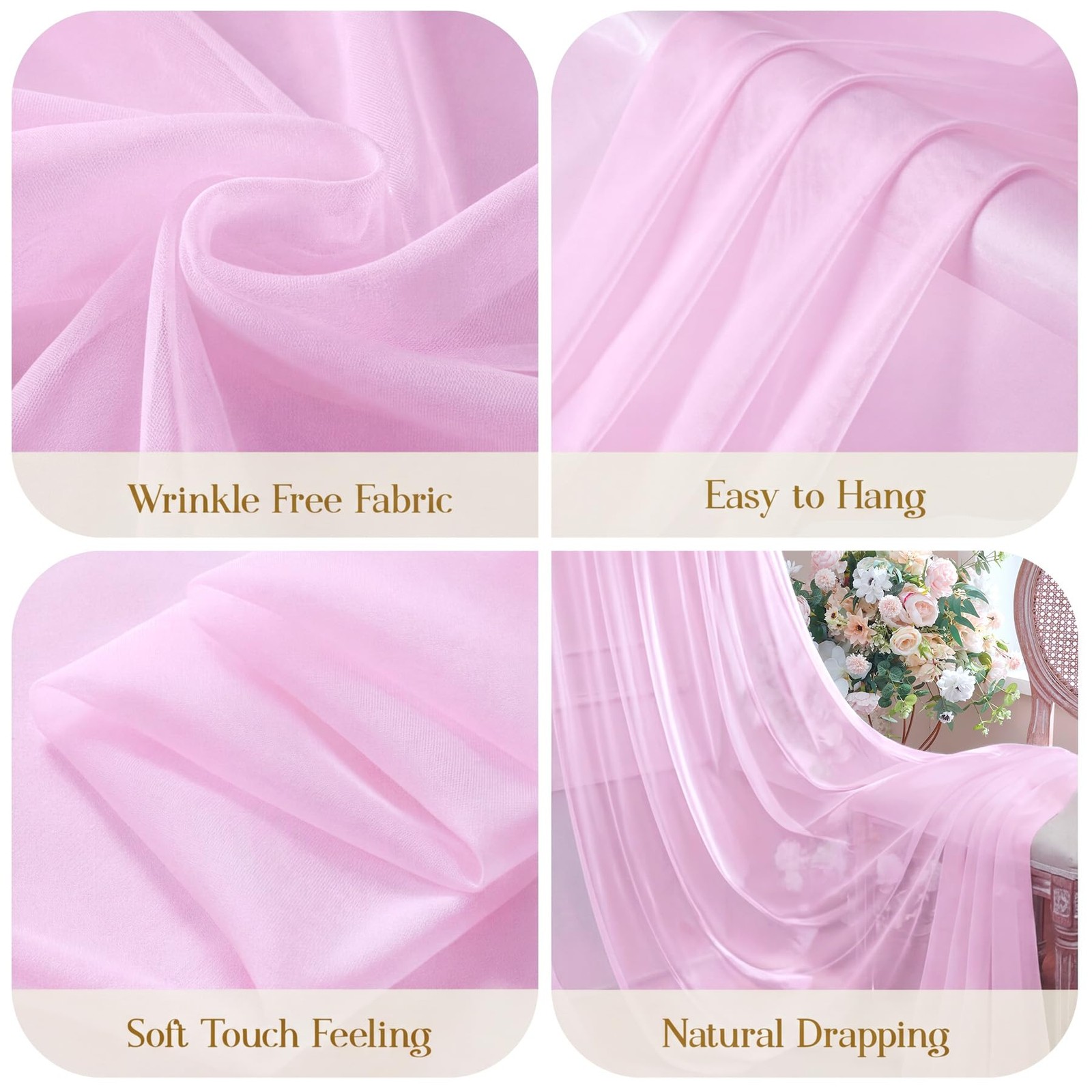 10x4ft Pink Tulle Wrinkle Free Double Arch Backdrop Cloth Sheer Curtains