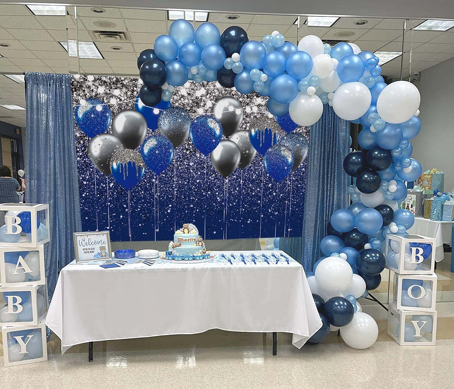 Royal Blue Glitter Backdrop 7x5FT Blue Silver Sequin Photography Studio Event