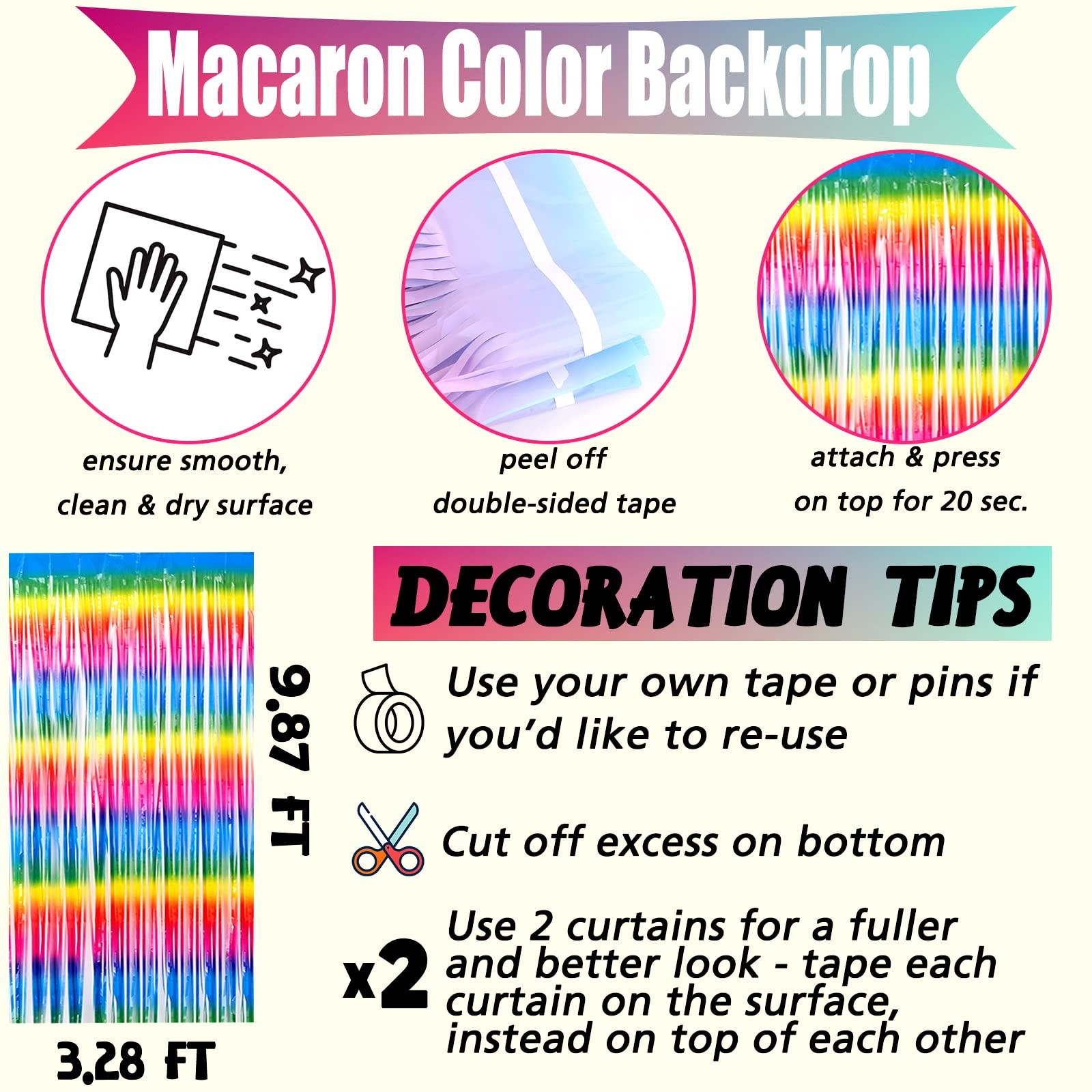 4 Pack 3.2×9.8ft Dark Rainbow Foil Fringe Curtain Backdrop for Party