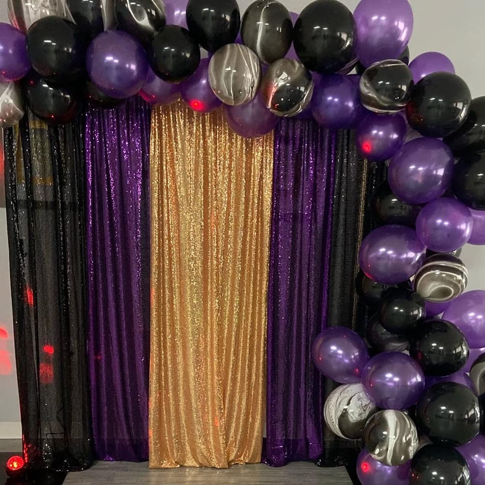 Poise3EHome 2Pcs 3Ft x 8Ft Purple Sequin Backdrop Curtain, Glitter Photograph…