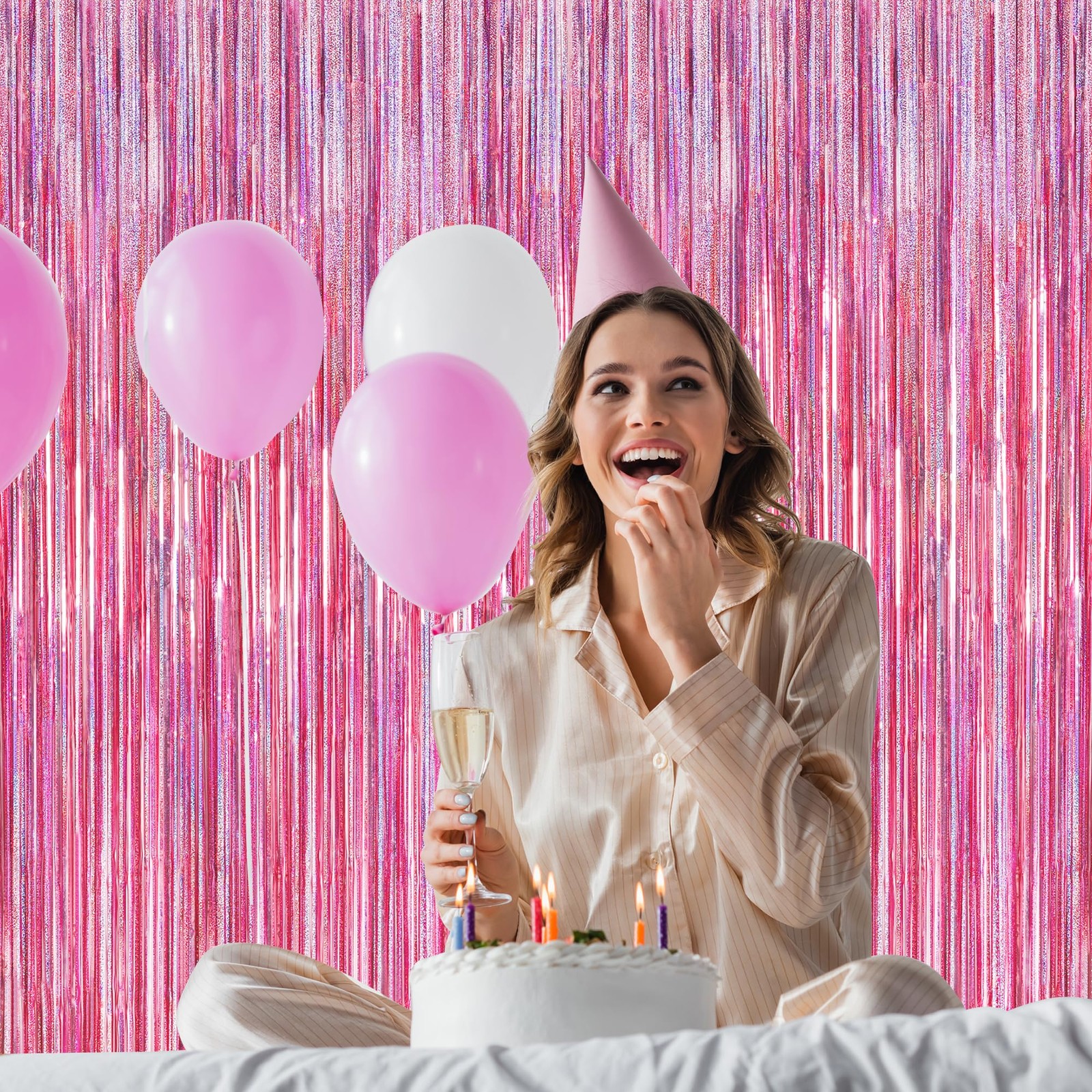 2 Pack Glitter Pink Backdrop, 3.28 FT x 7.05 Birthday 2 PCS, pink
