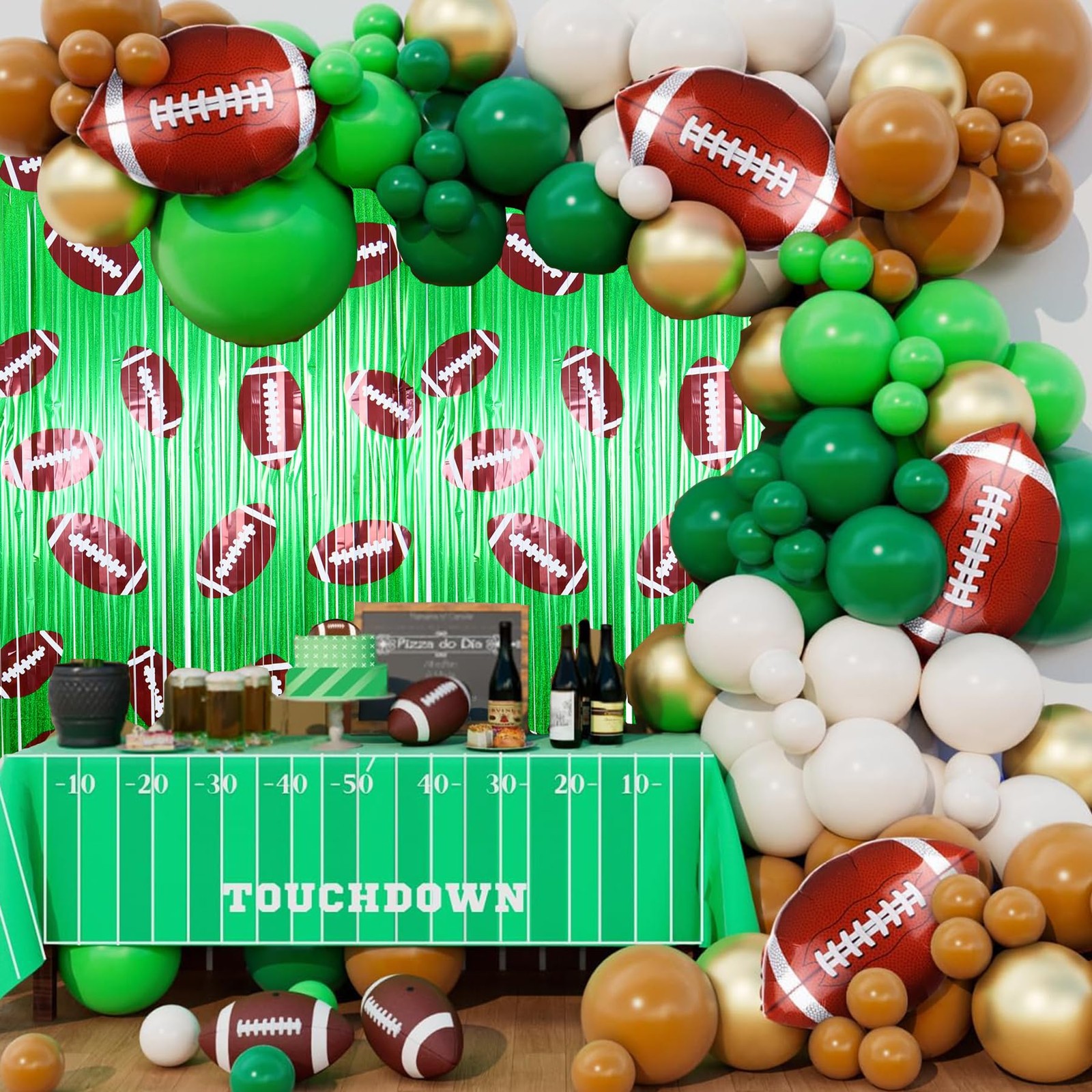 2Pcs Football Background Party Decorations3.3×6.6 ft Football Foil Fringe Cur…