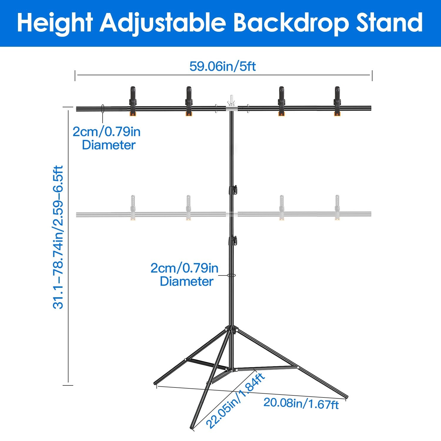 5×6.5FT T Shape Backdrop Stand Photography Studio Video Background Kit