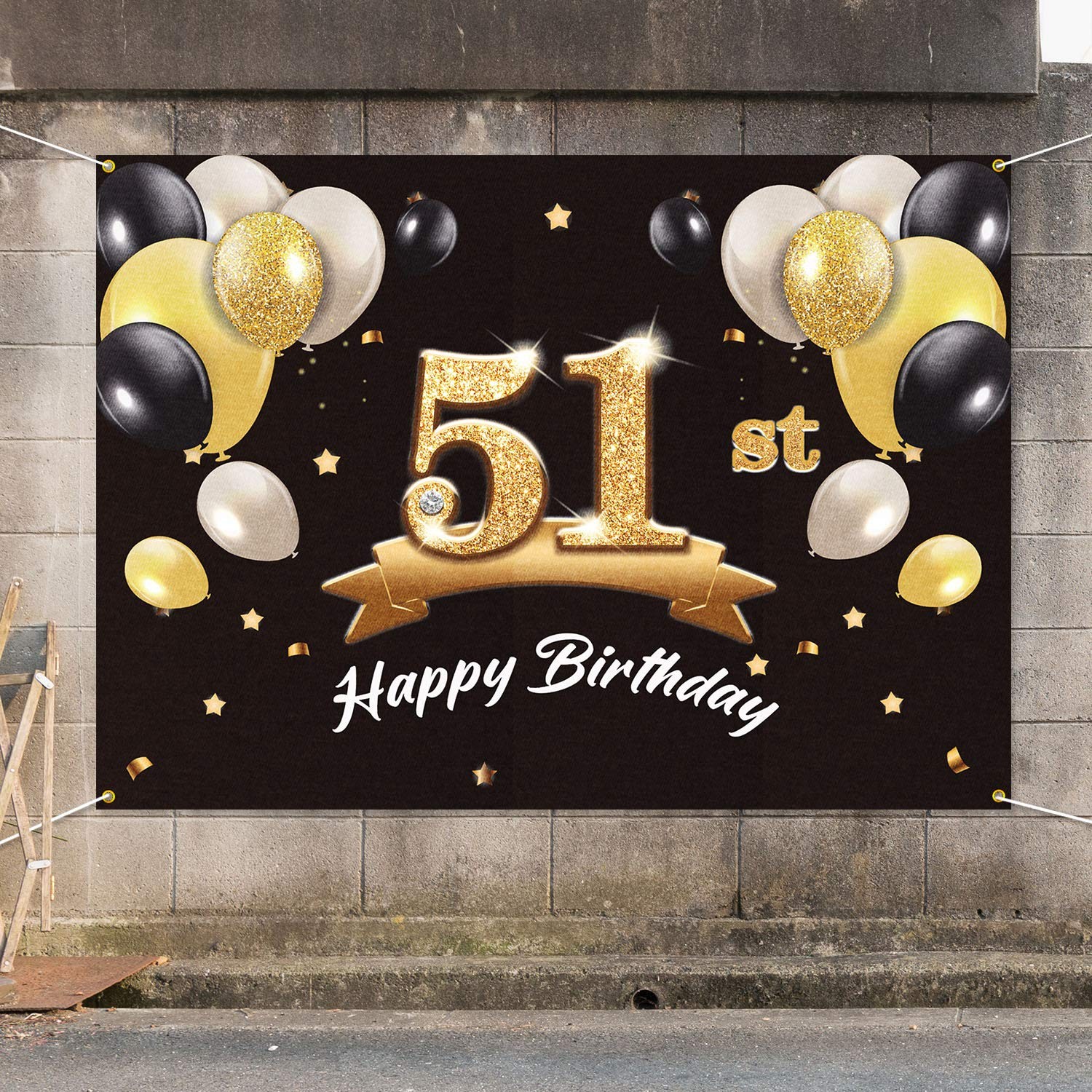 Happy 51st Birthday Banner Backdrop – 51 Birthday Party Decoration Supplies f…