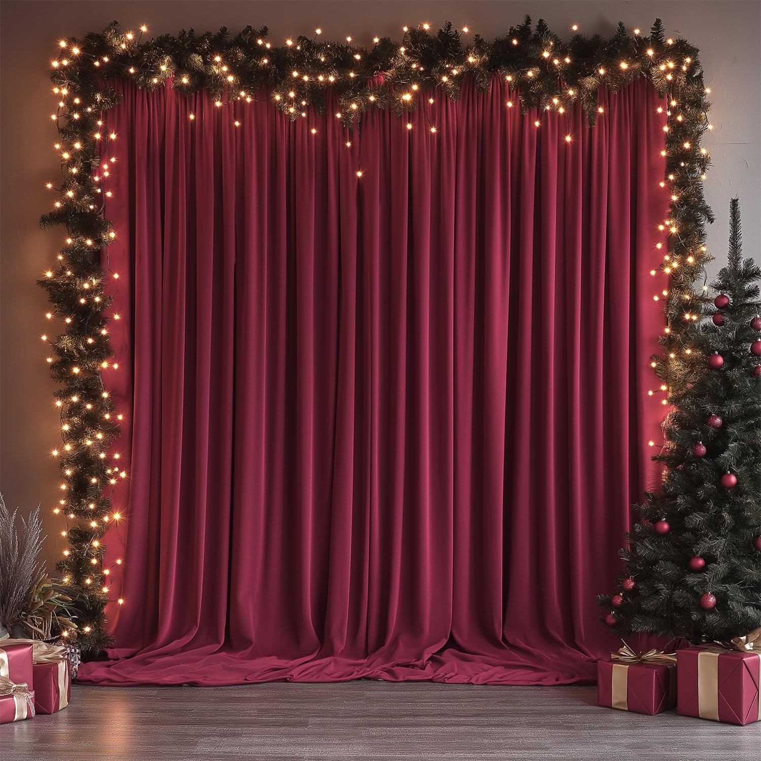 2 Panels 5x10ft Wrinkle Free Burgundy Backdrop Curtain 10x10ft Fabric Drape