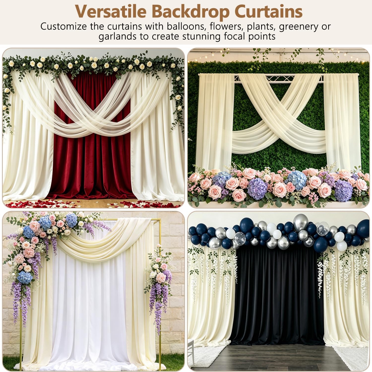 2 PCS 5x10ft Ivory Backdrop Curtains Wrinkle Free Photo Drapes Beige Cloth