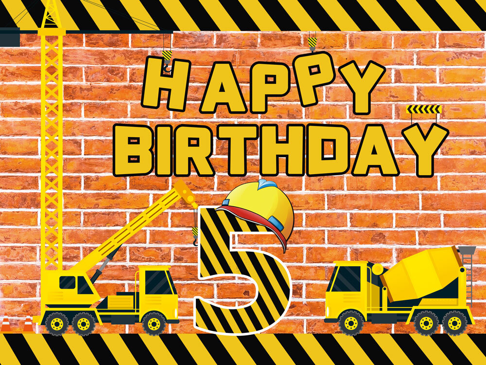 Construction Theme Happy Birthday Backdrop Banner Vinyl Party Decorations 7x5Ft