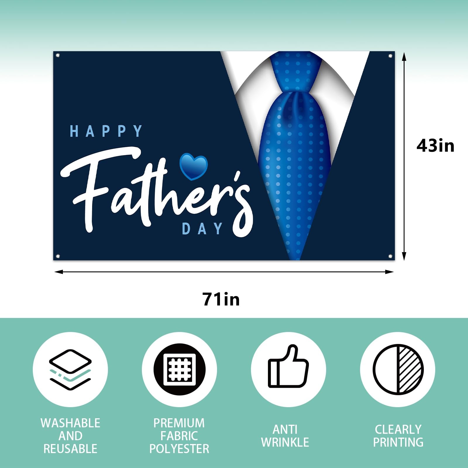 Happy Father’s Day Backdrop First Fathers Day Flag Banner Blue Necktie Super Dad