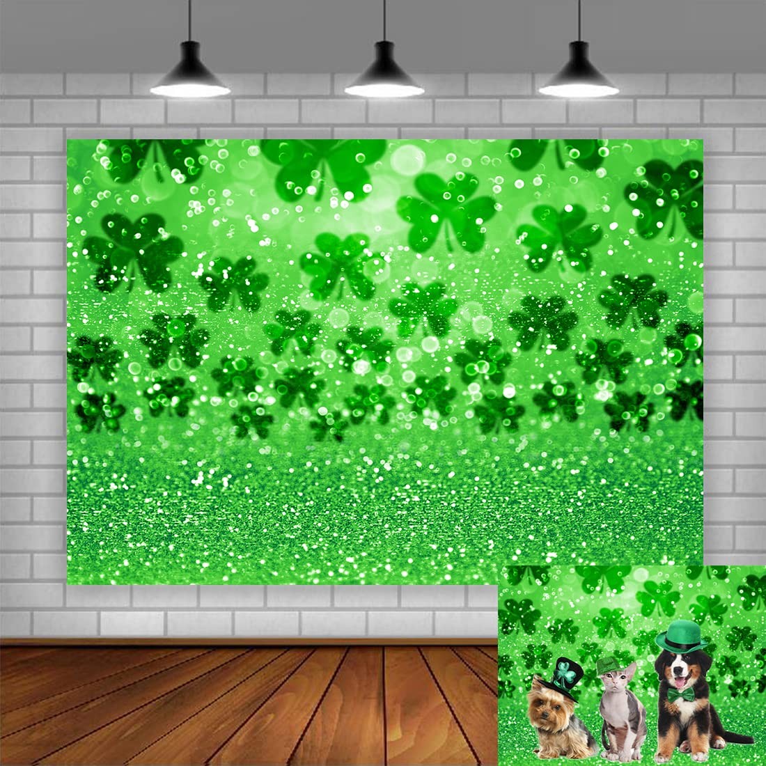 Happy St. Patrick’s Day Photography Backdrop Lucky Irish Green Shamrock Bokeh