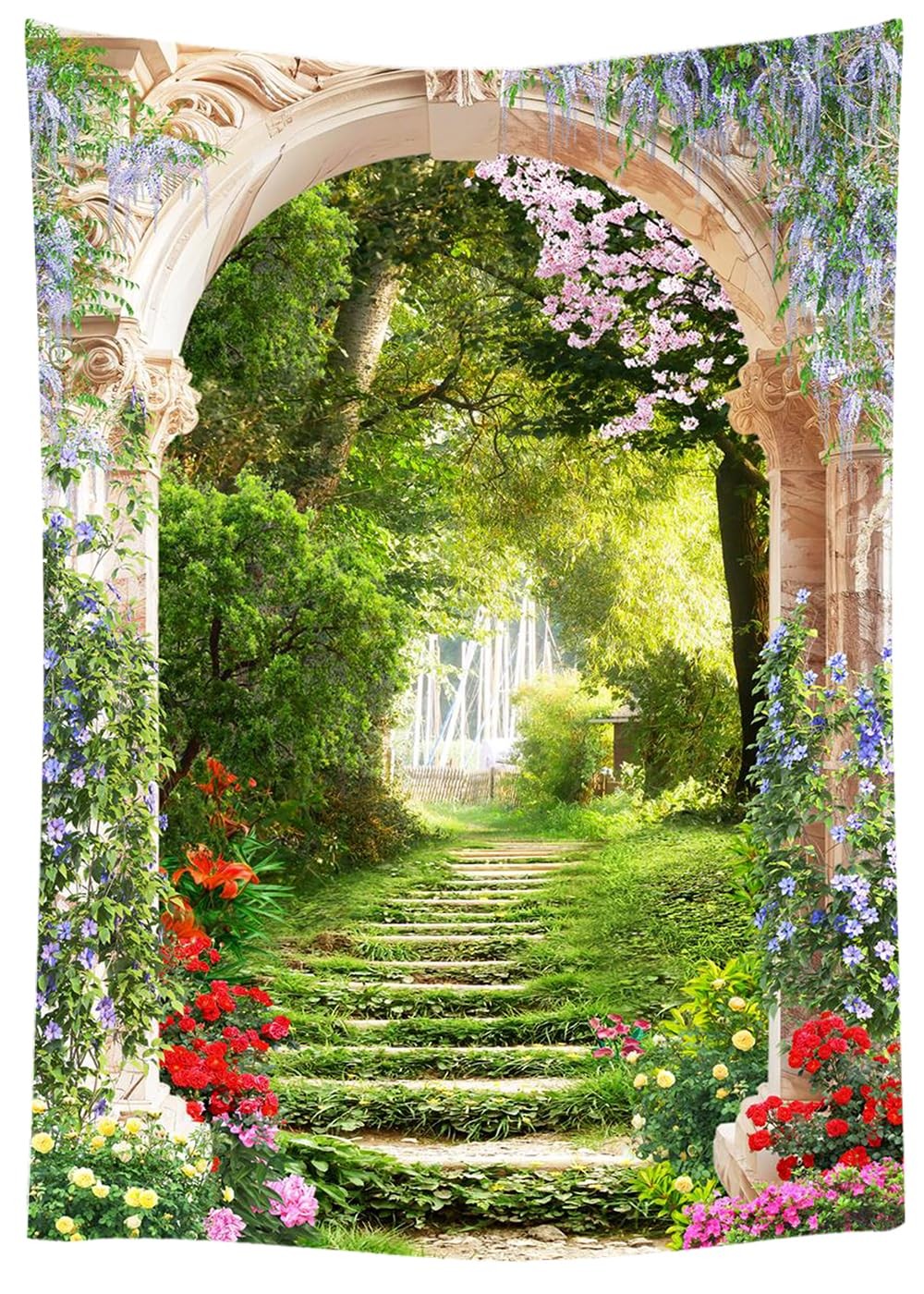 3×5 Foot Beautiful Garden Backdrop Spring Blooming Floral Stone Arch Nature