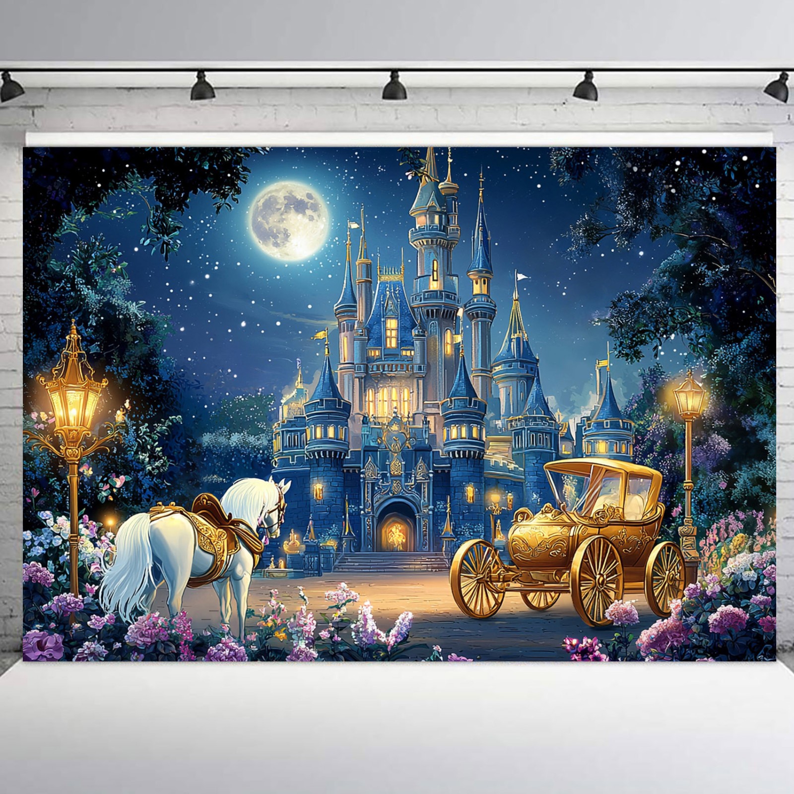 10x8ft Fairy Tale Horse Carriage Princess Castle Photo Background Studio Props