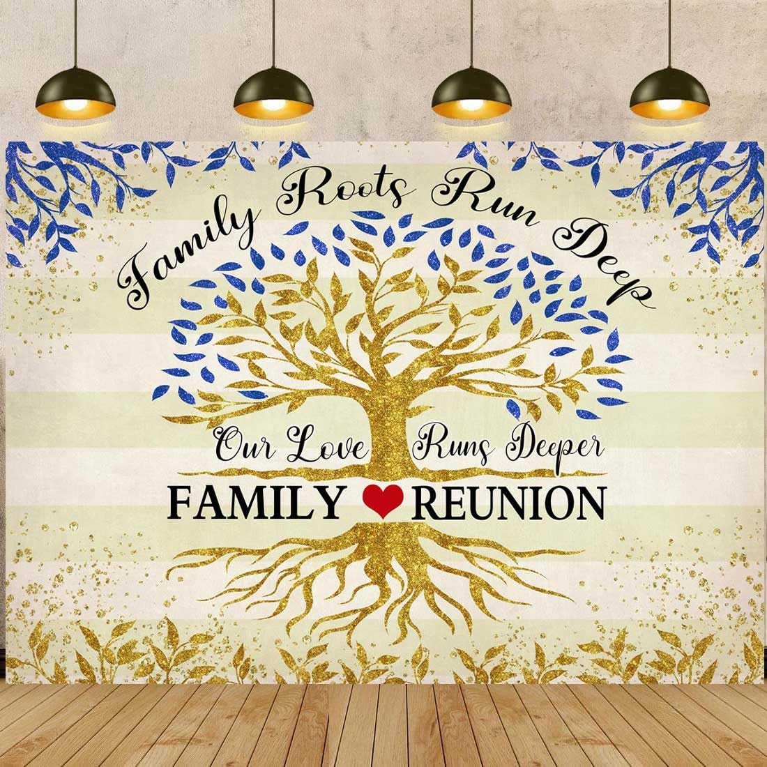 Golden Blue Family Reunion Backdrop Family Tree Leaves Family Members Our Roo…