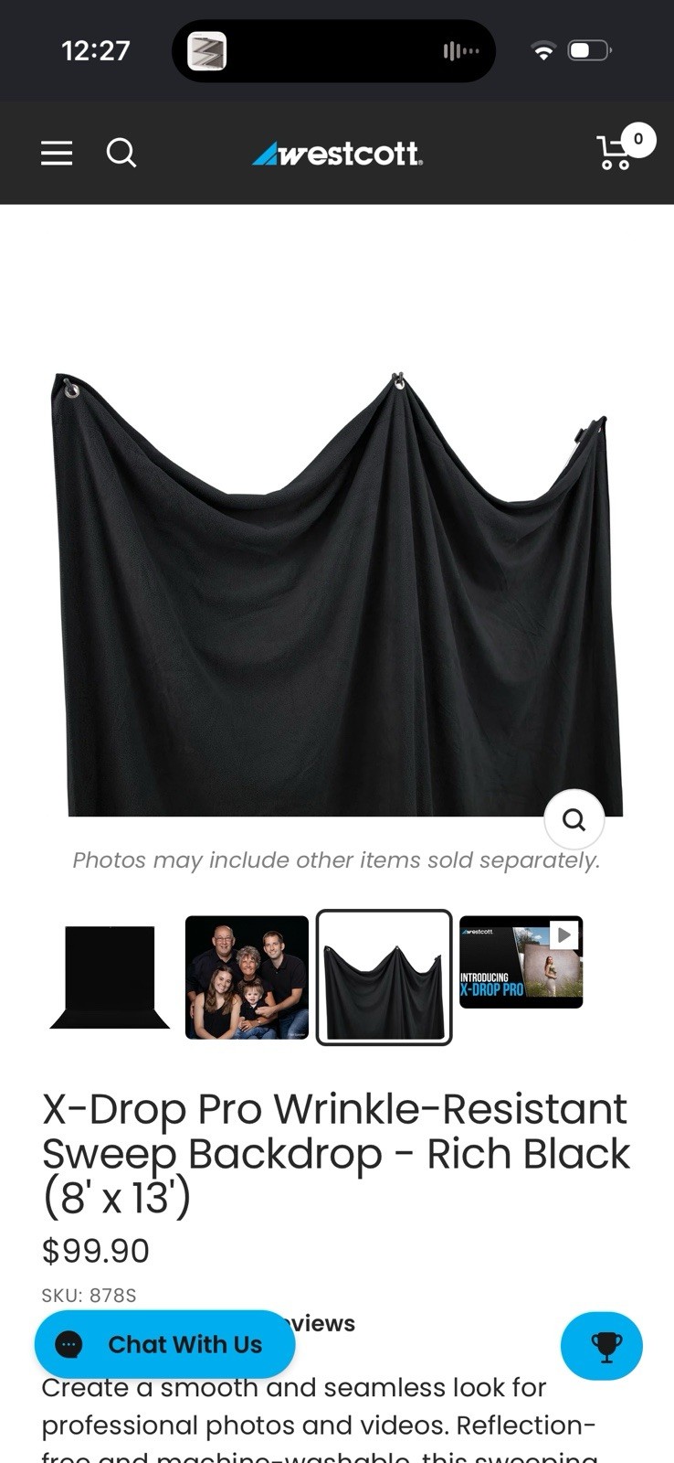 Westcott 9×10 Ft Rich Black Matte Heavy Duty Wrinkle Resistant BackDrop