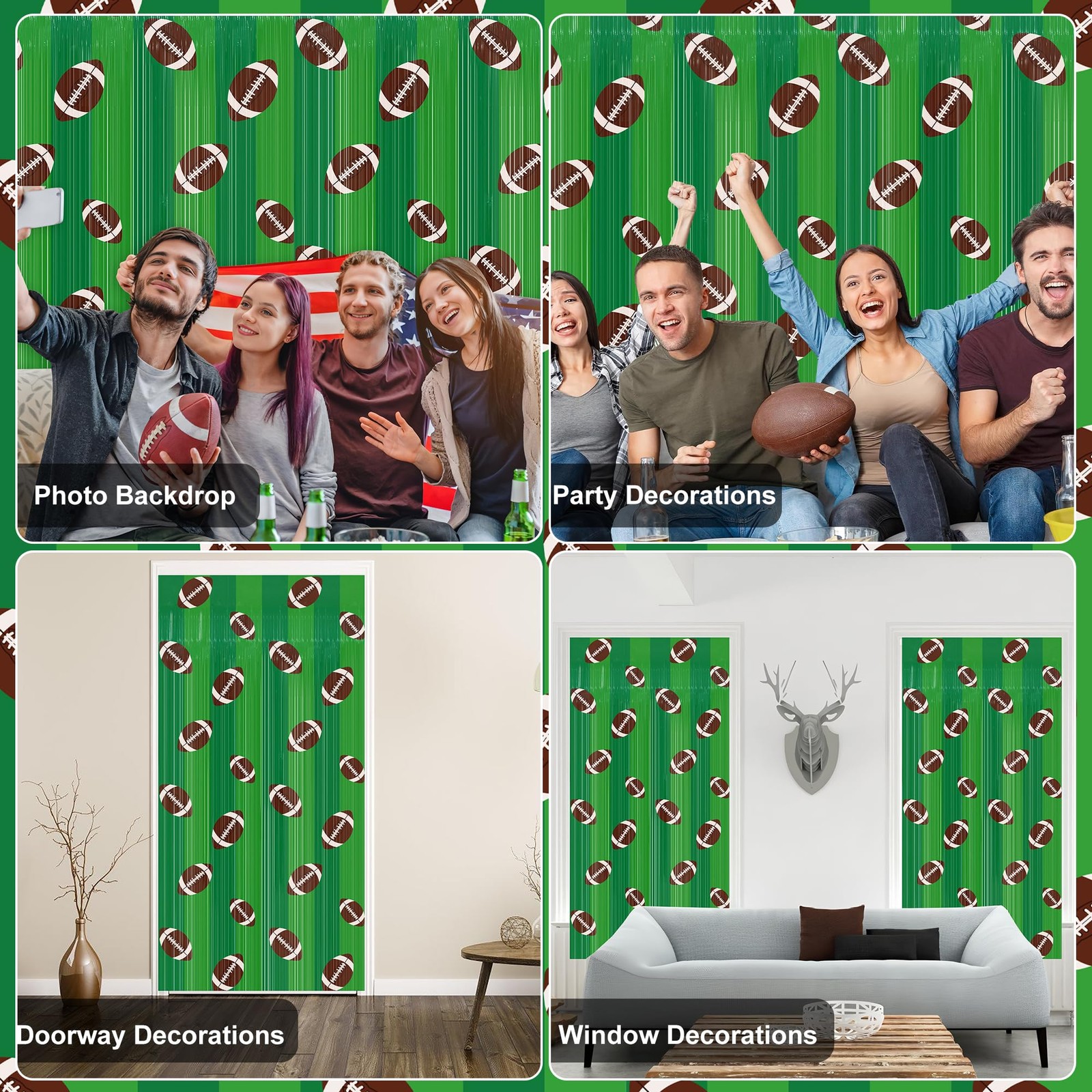 2 Pack Football Foil Fringe Curtains Party Photo Booth Prop Backdrop for Party