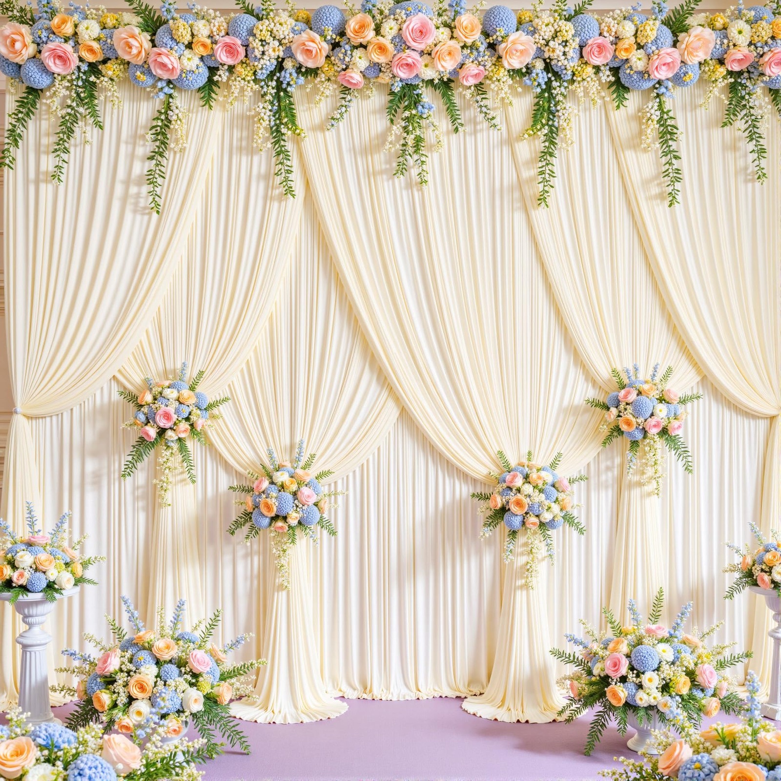 40ft x 15ft Champagne Wrinkle Free 5′(W) x 15′(H), 8 panels,