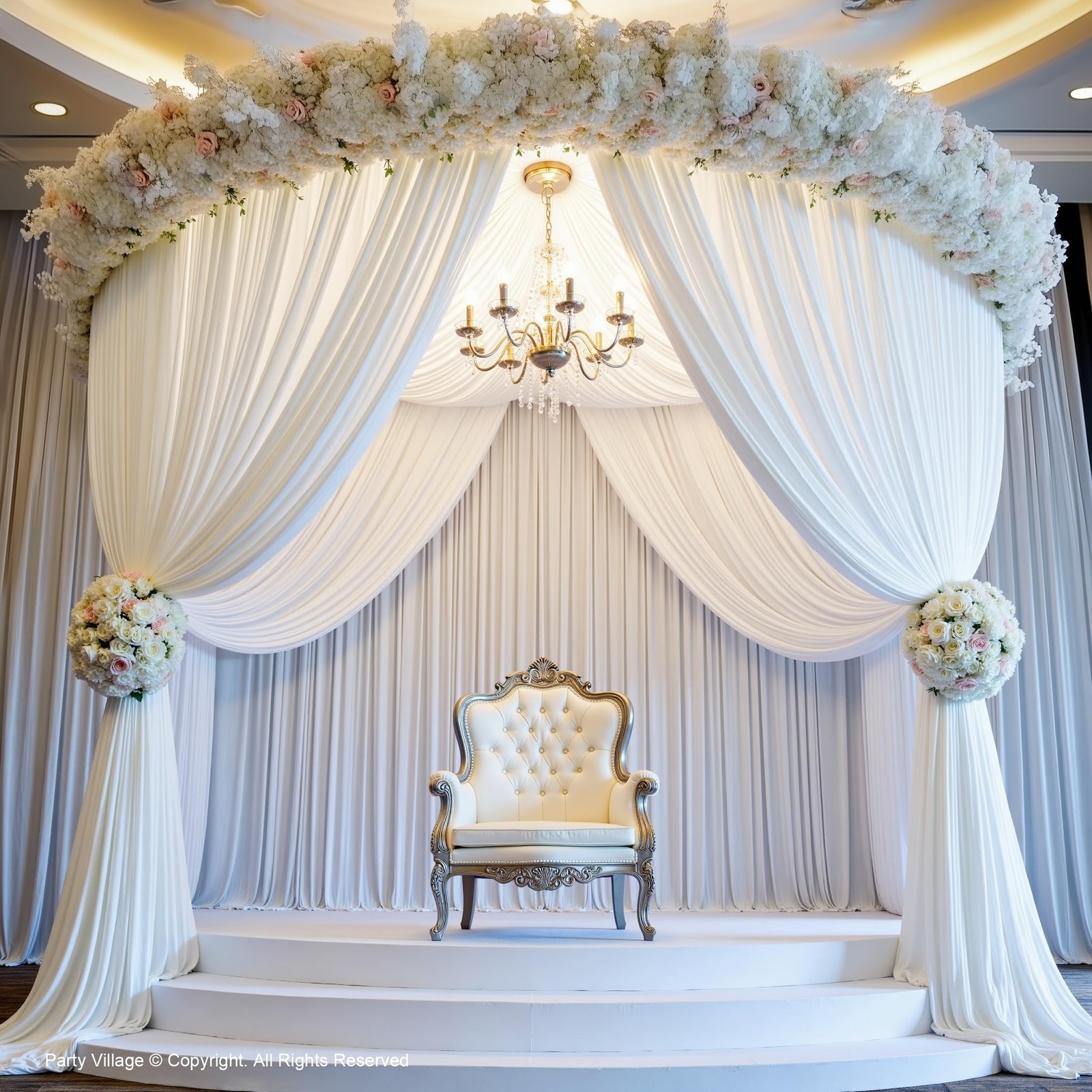 Party Village 40ft×15ft White Backdrop Curtain W5′ x H15′(8 panels),