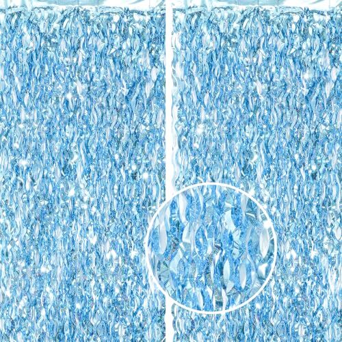 Light Blue Wave Party Backdrop Decoration -Foil Fringe Curtain Blue Party
