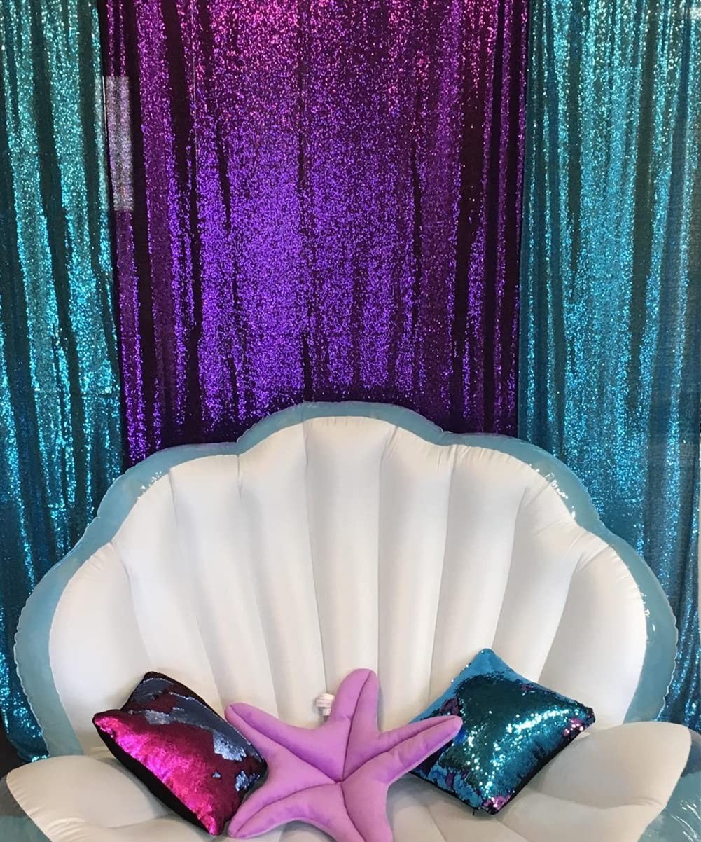 Poise3EHome 2Pcs 3Ft x 8Ft Purple Sequin Backdrop Curtain, Glitter Photograph…