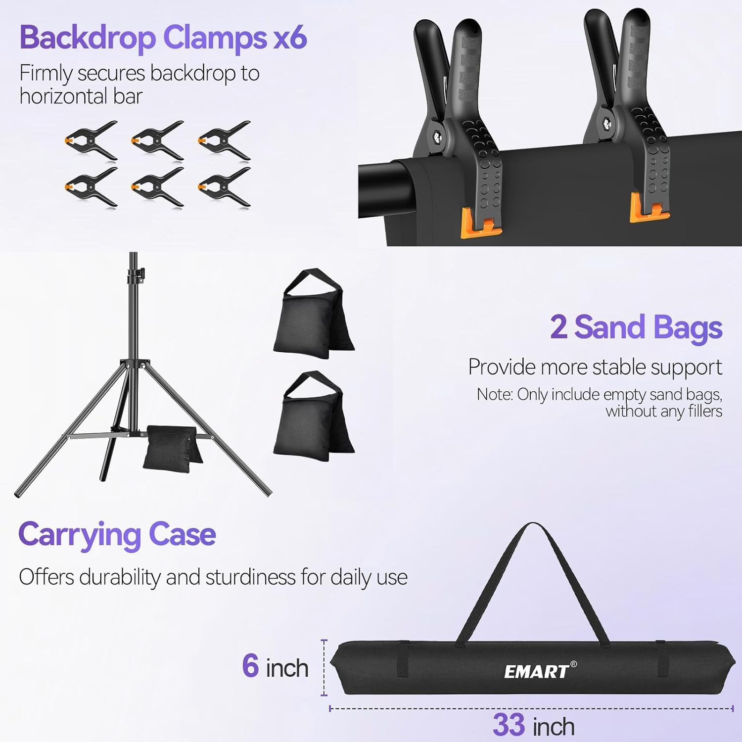 8.5 X 10 Ft Adjustable Photo Backdrop Stand Kit with 12 X 10 Ft Portable Black B