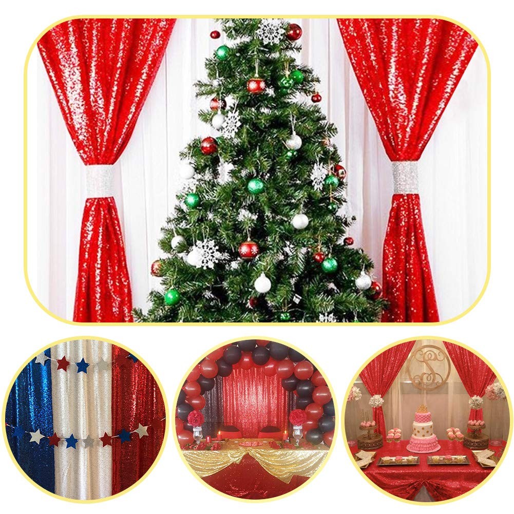 Sequin Curtain Backdrop 2FT x 8FT Red 2 PCS Background for Wedding Party Set