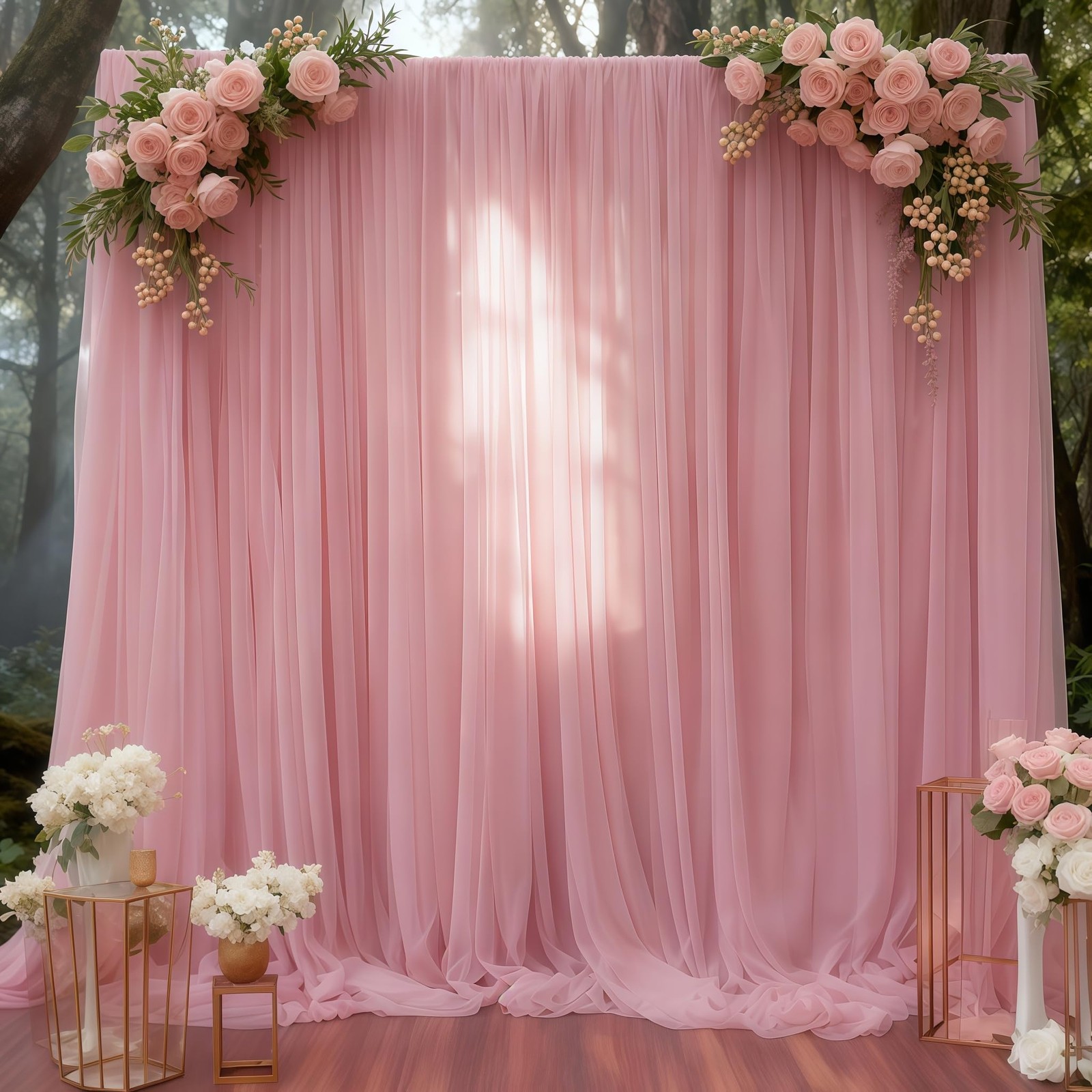 10×10 Ft Dusty Rose Tulle Backdrop Curtains Sheer Wedding Photo Background